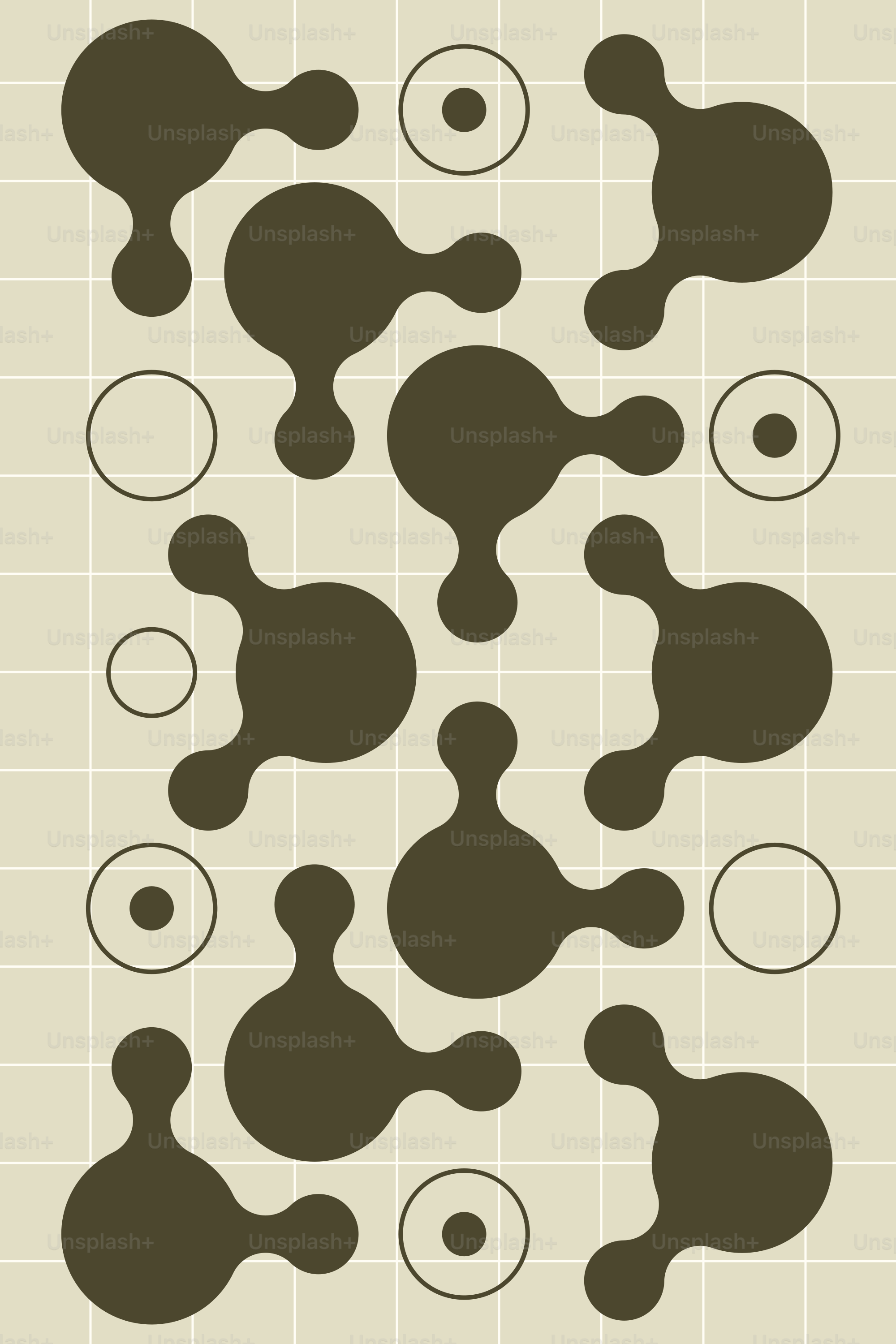 Padrão abstrato de formas marrons e círculos em grade