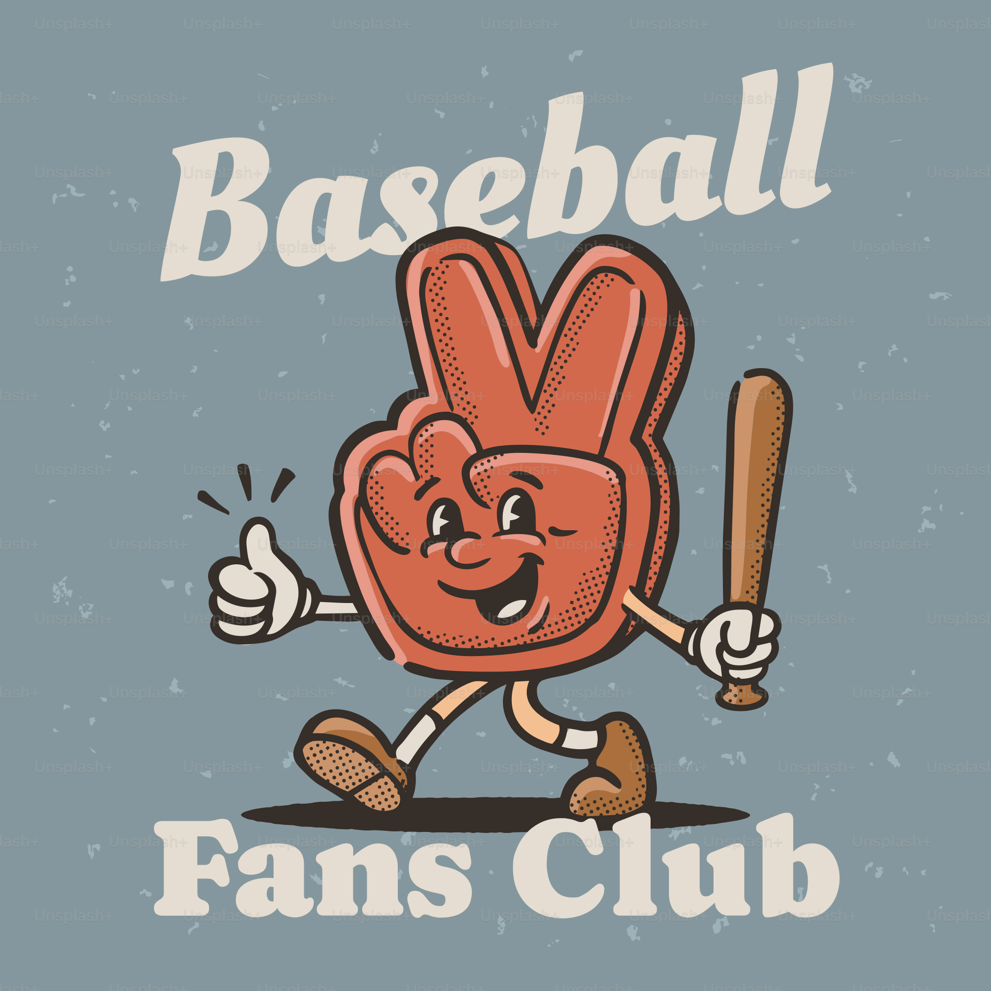 Personaggio retrò da baseball con un dito con la mazza dà il pollice in su.