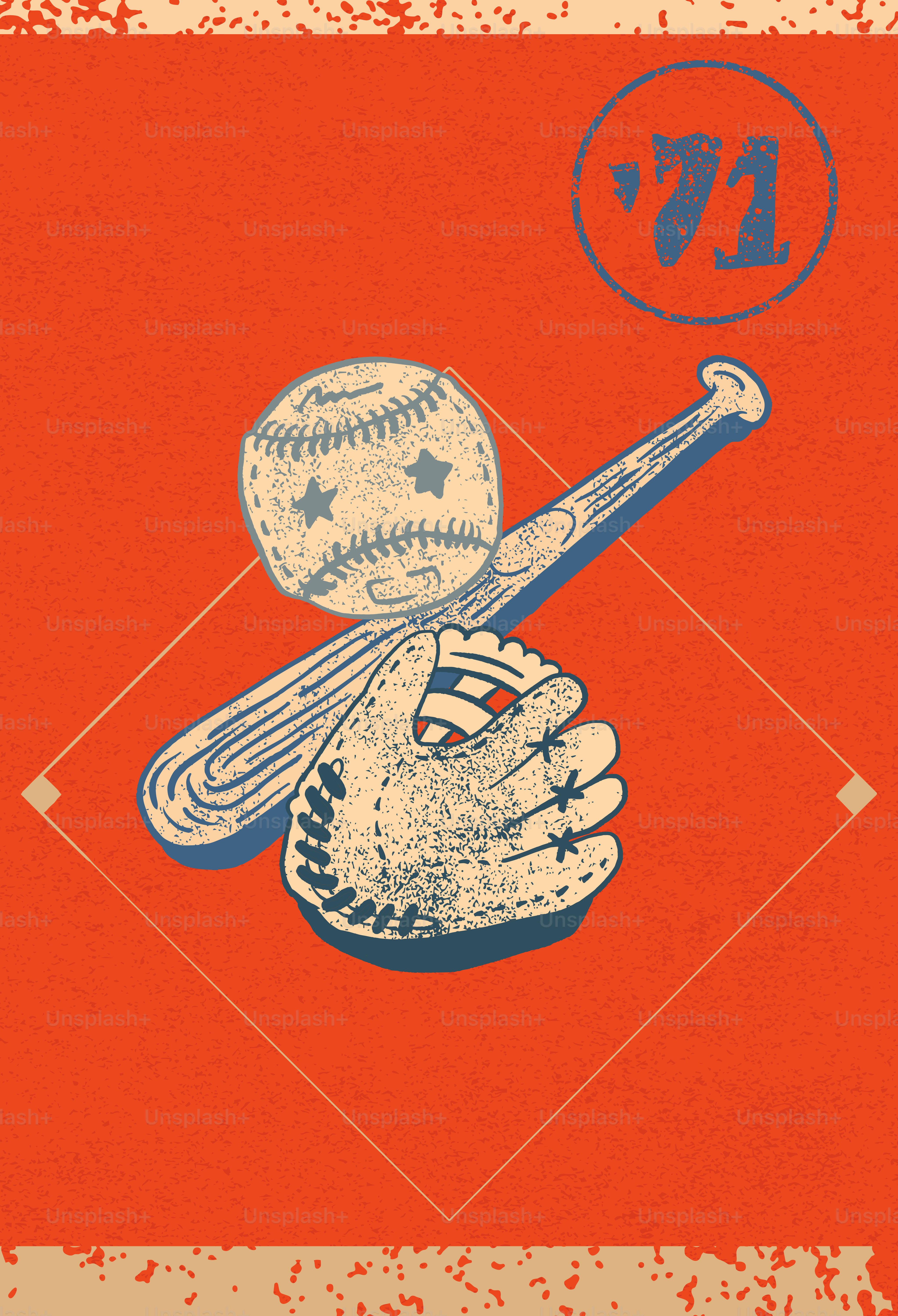 Baseball equipment on an orange background
