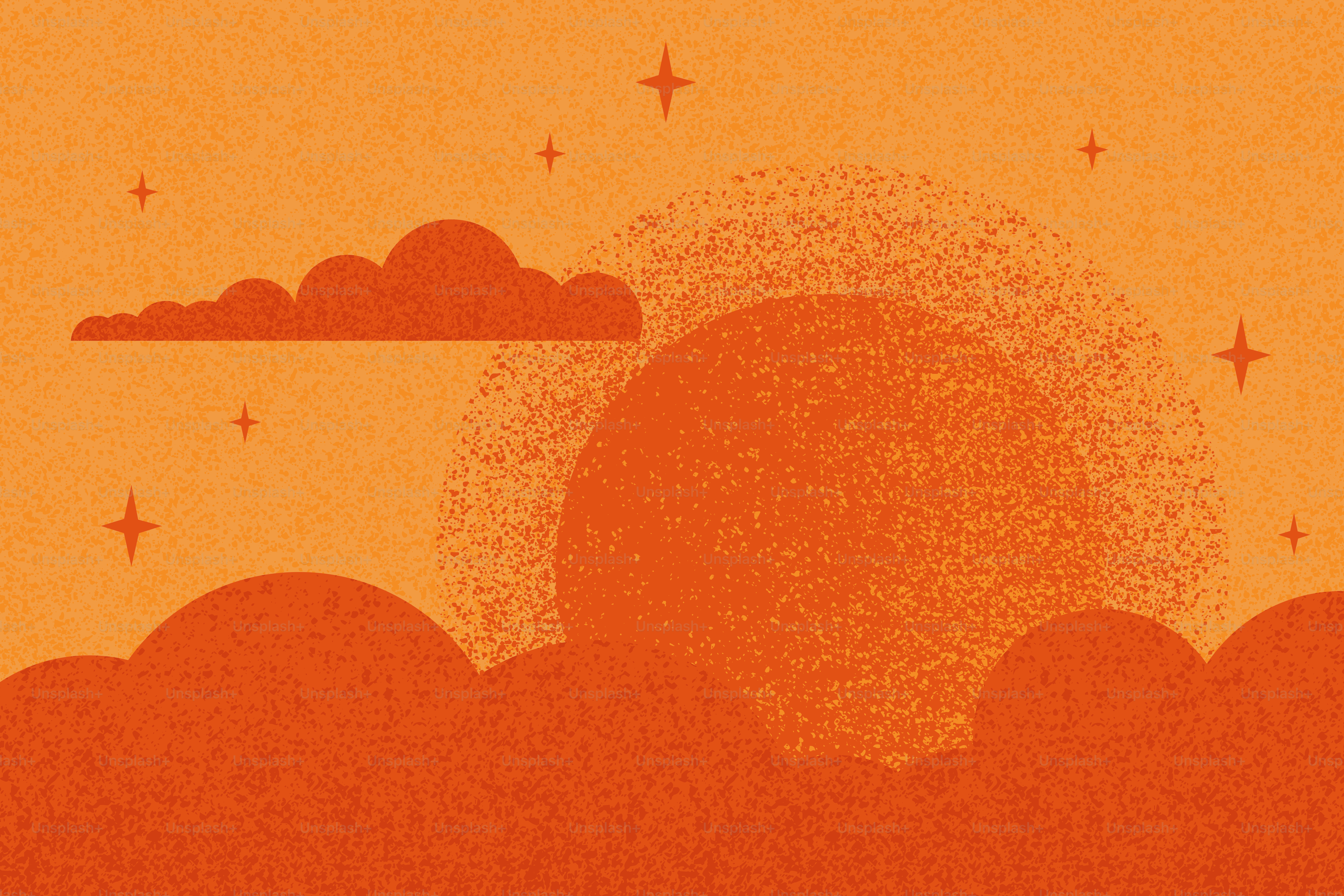 Stylized sun behind clouds with stars