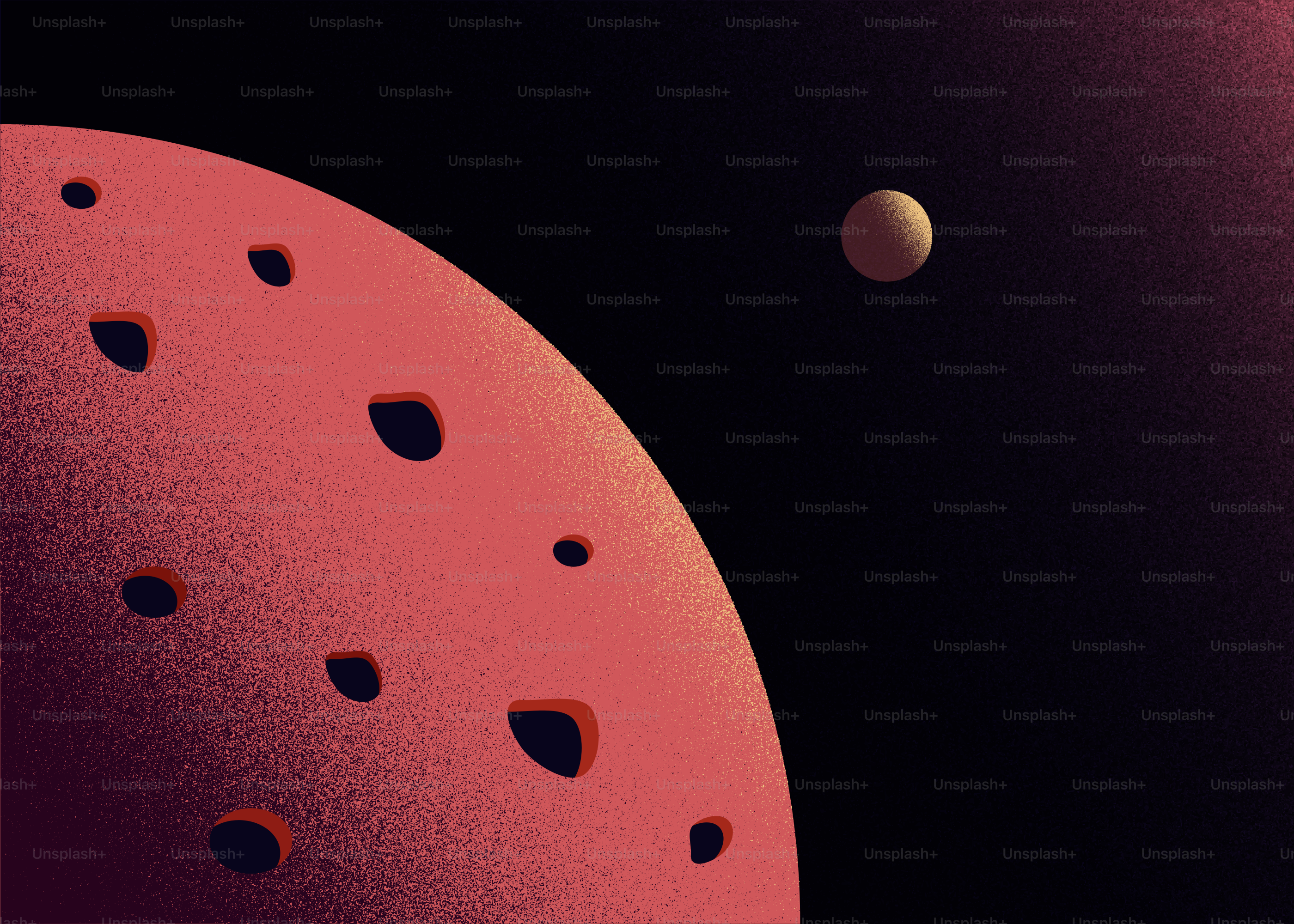 Une planète rose avec des cratères dans l’espace