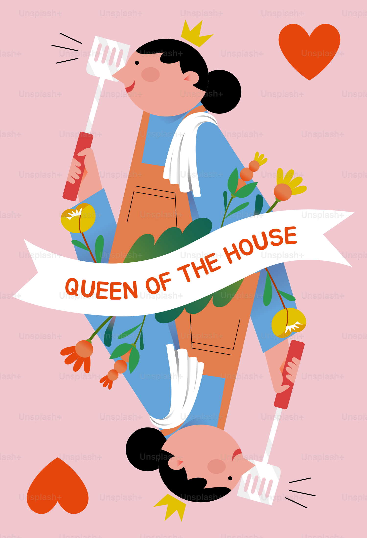 그릴 도구를 든 집의 여왕