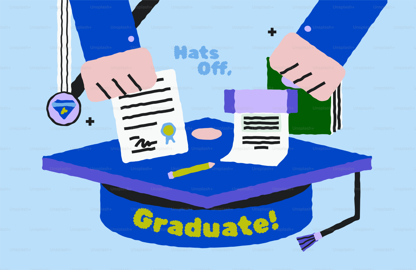 Hands placing documents on a graduation cap