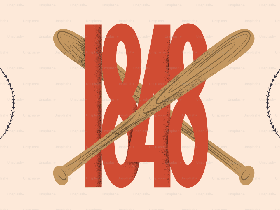 Two baseball bats crossed over the number 1848.