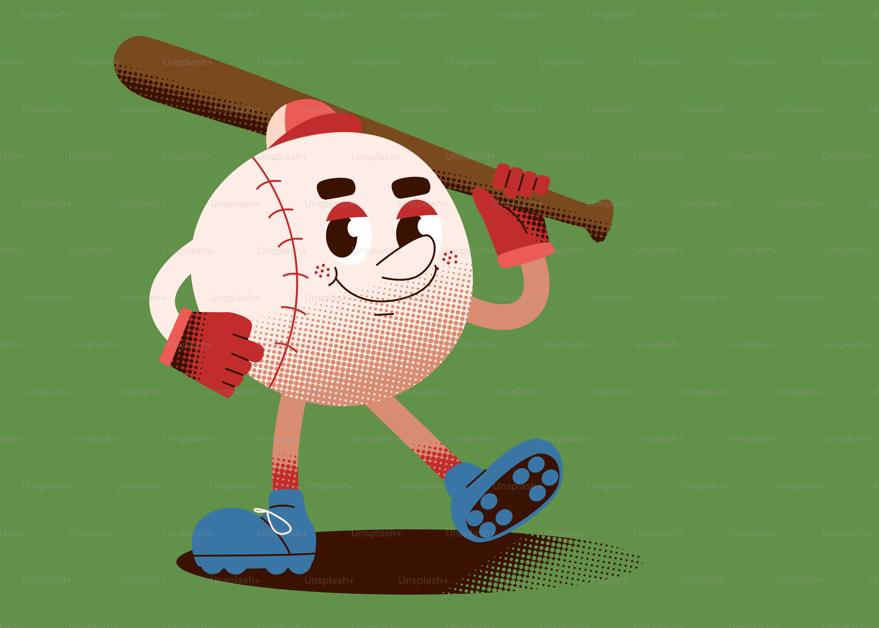 Cartoon baseball character walking with a bat
