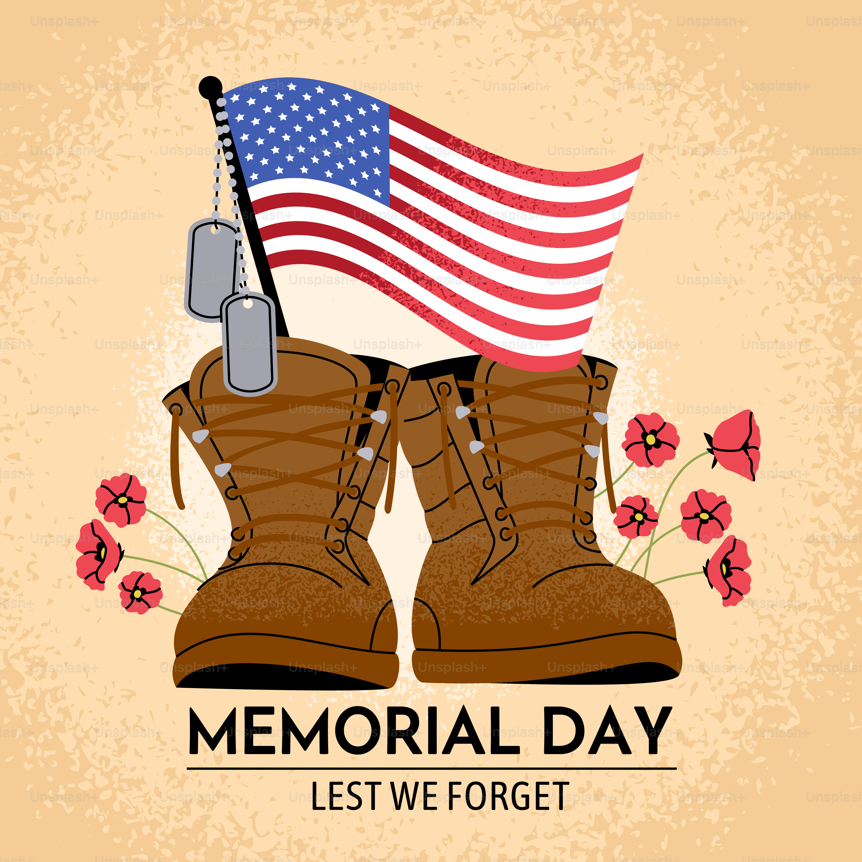 Des bottes du Memorial Day avec le drapeau américain et des coquelicots.