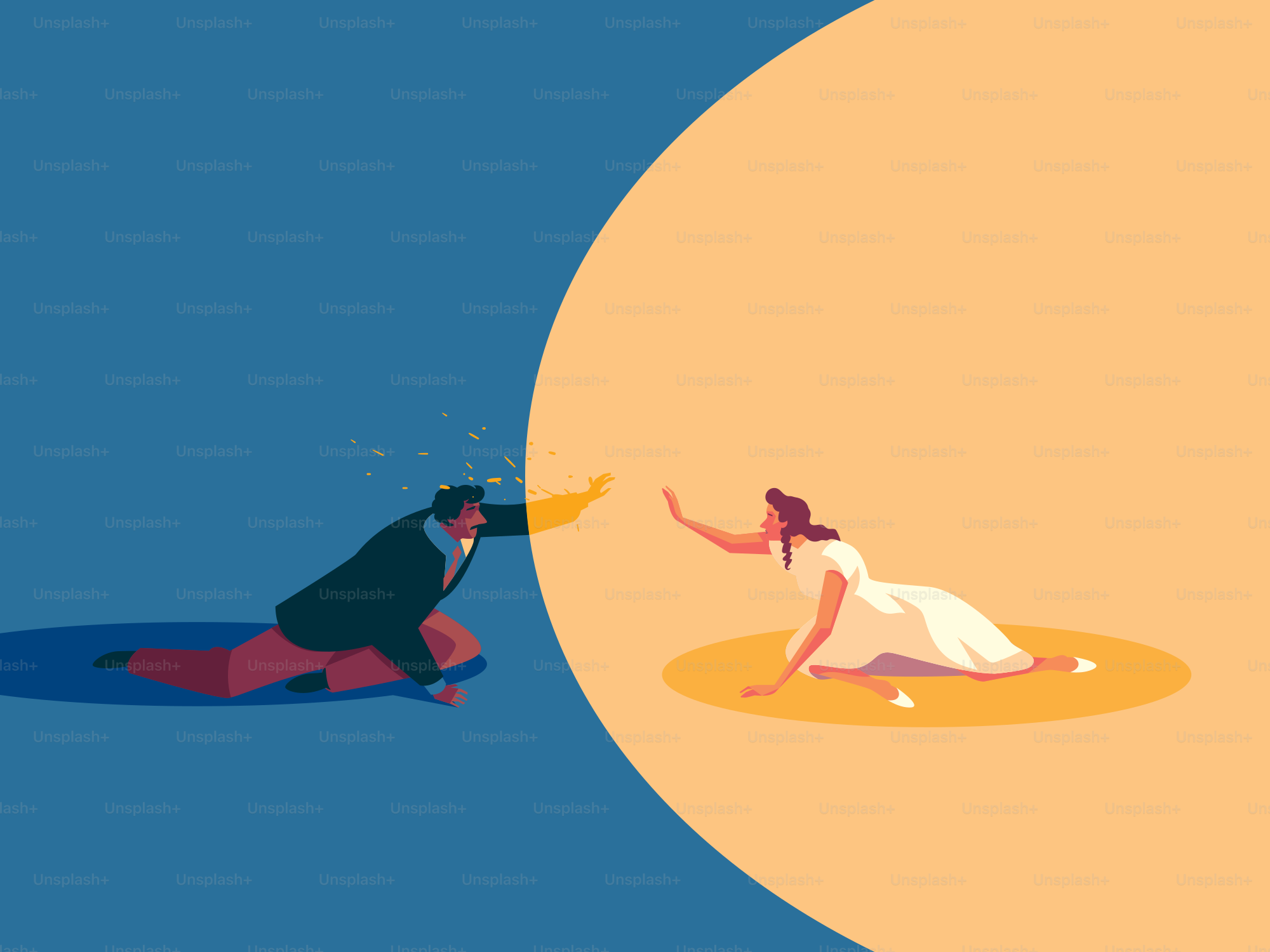 Man and woman reaching across a divide