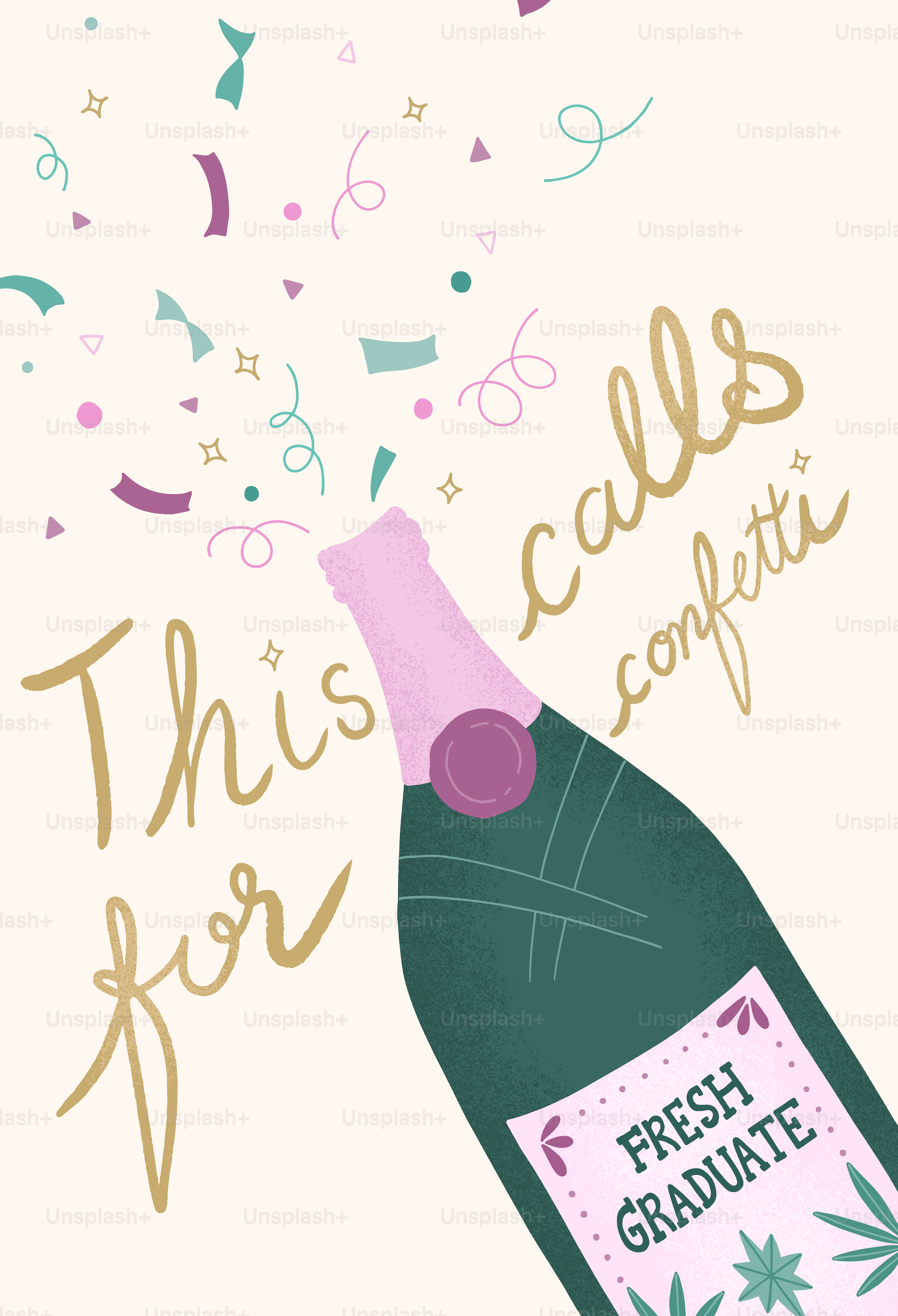 Bouteille de champagne avec confettis pour un jeune diplômé