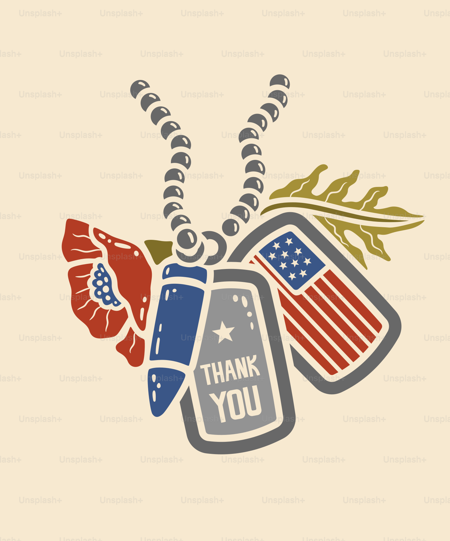 Plaquetas, bala e papoula com a bandeira americana