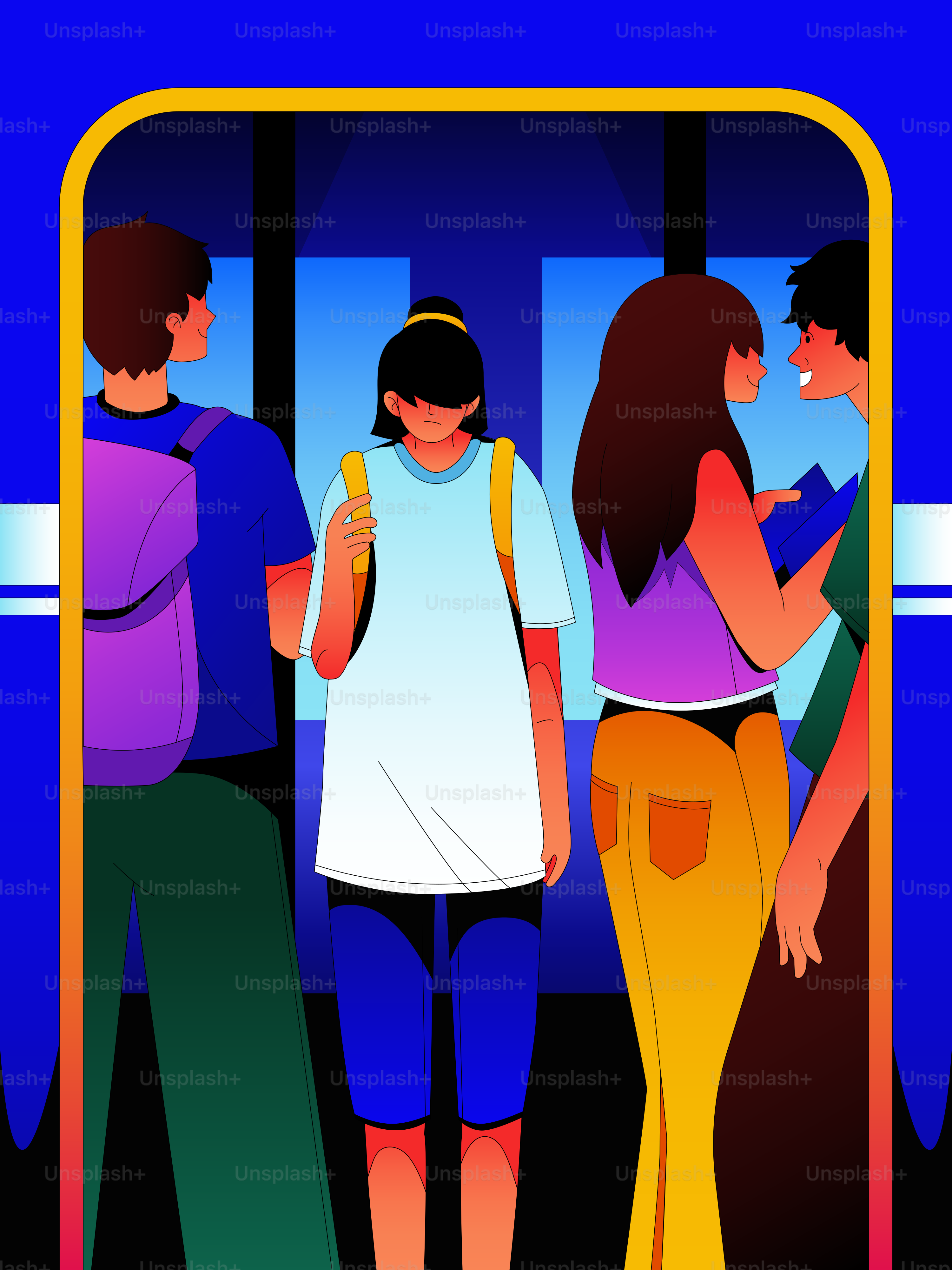 기차 칸 안에 서 있는 사람들