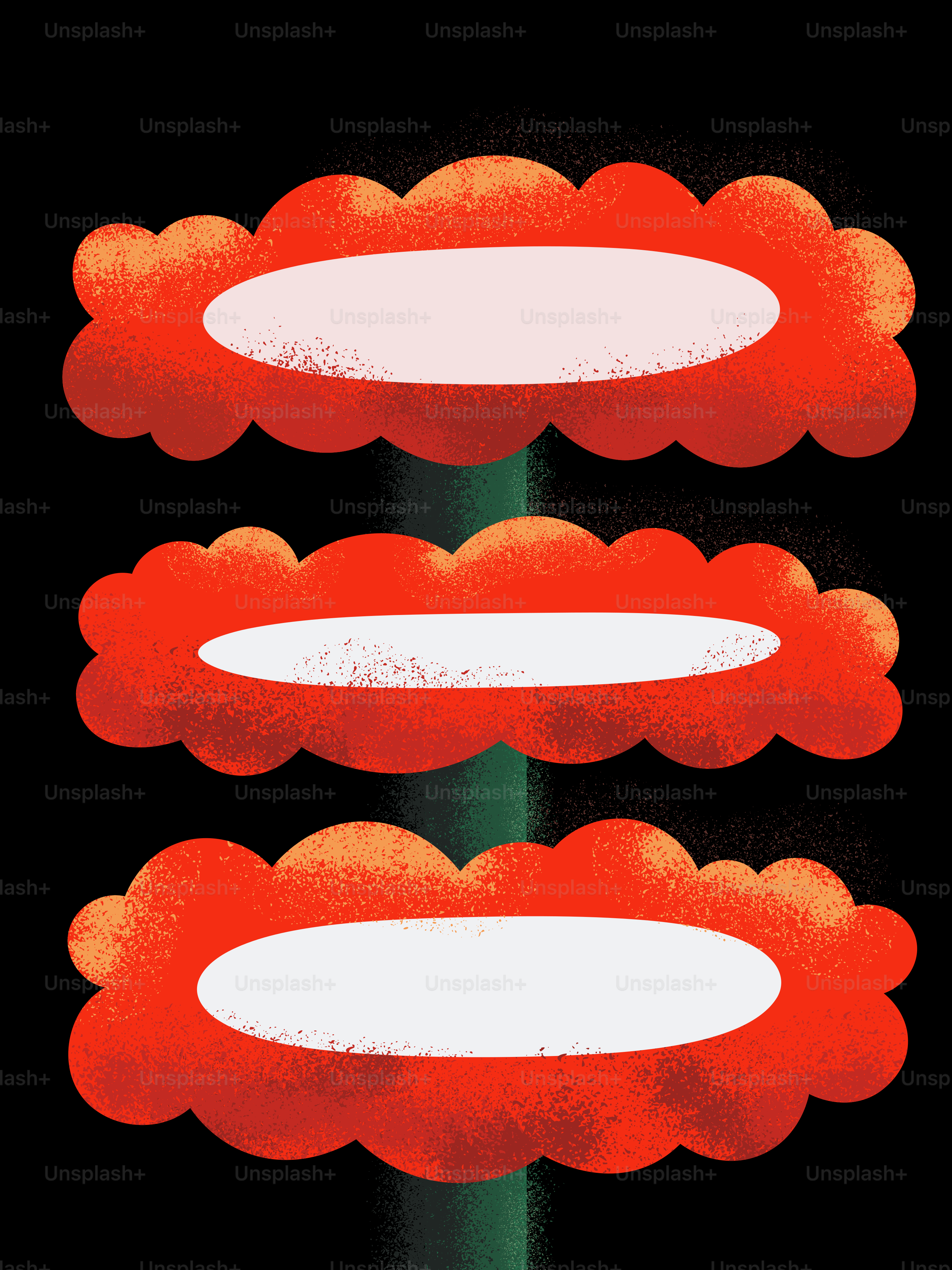 Trois formes rouges en forme de nuage sur une tige verte