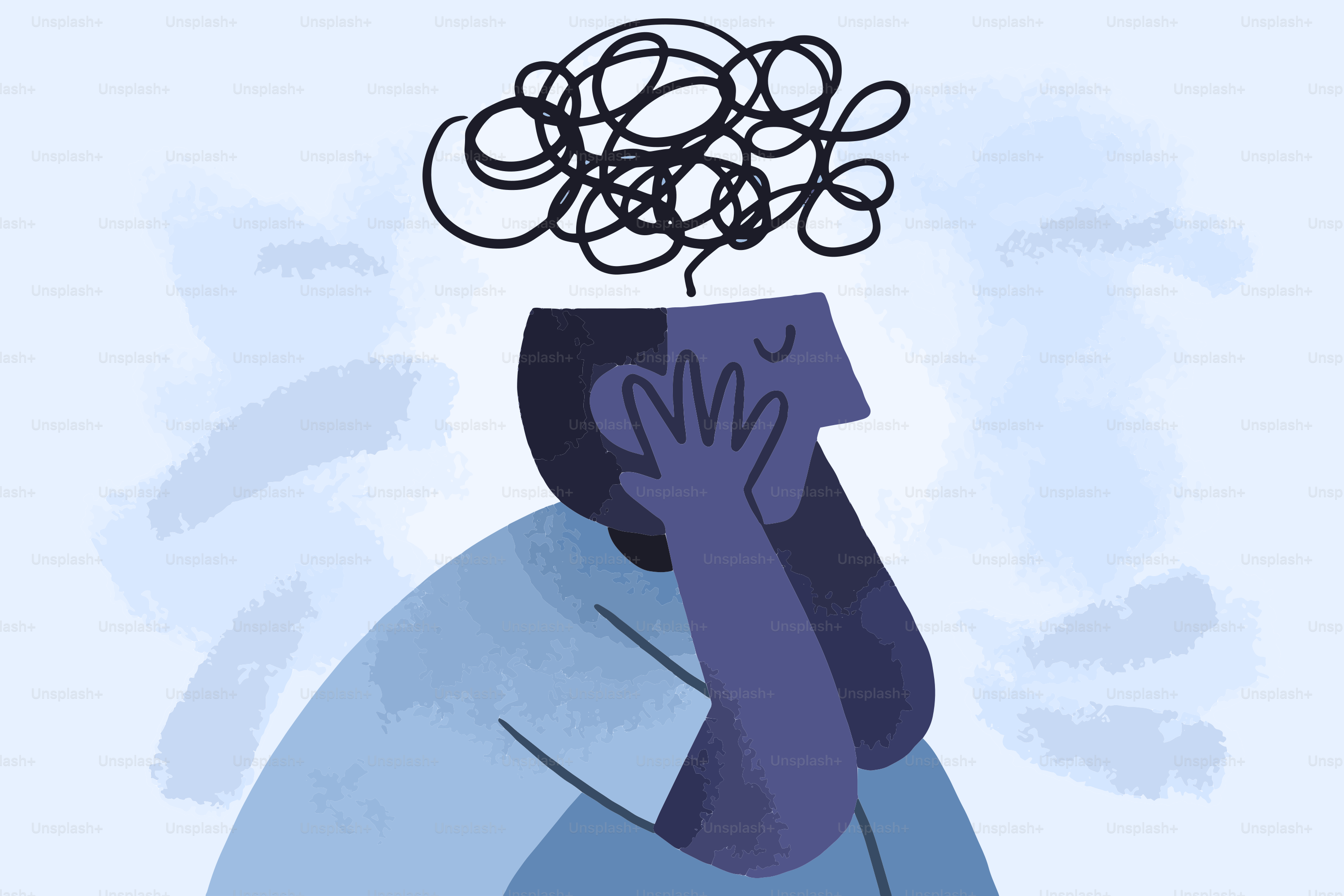 Representación abstracta de una persona con pensamientos enredados.