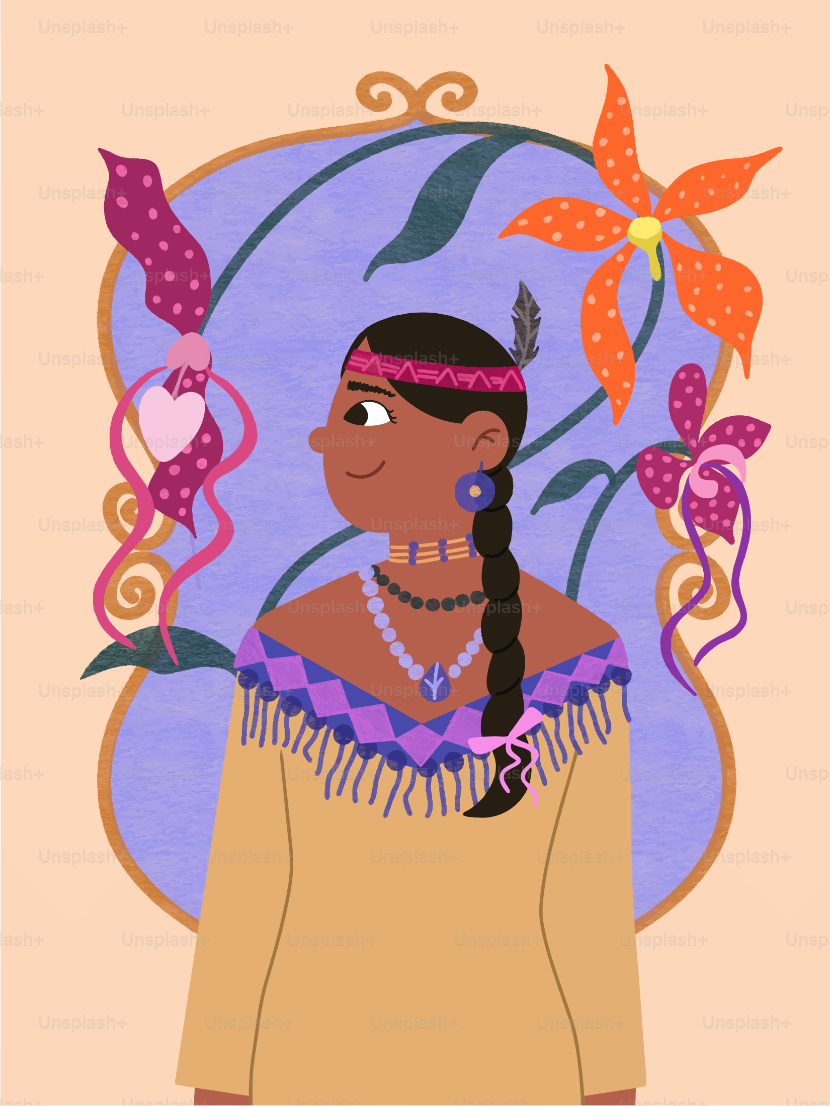 Donna in abiti tradizionali nativi americani con fiori