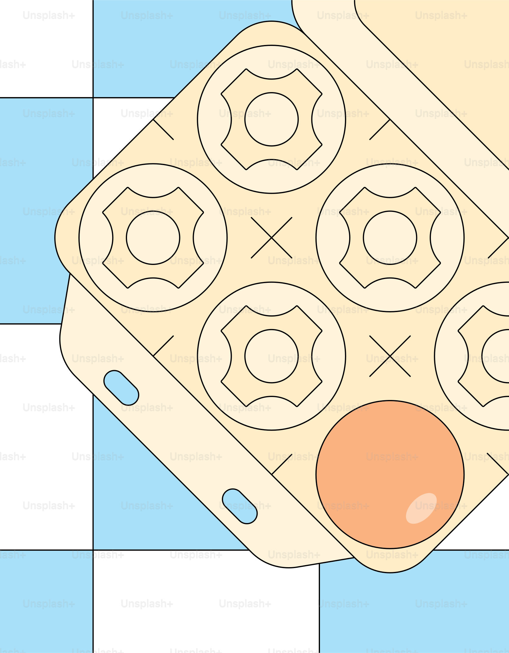 체크무늬 표면 위에 상자에 계란 하나