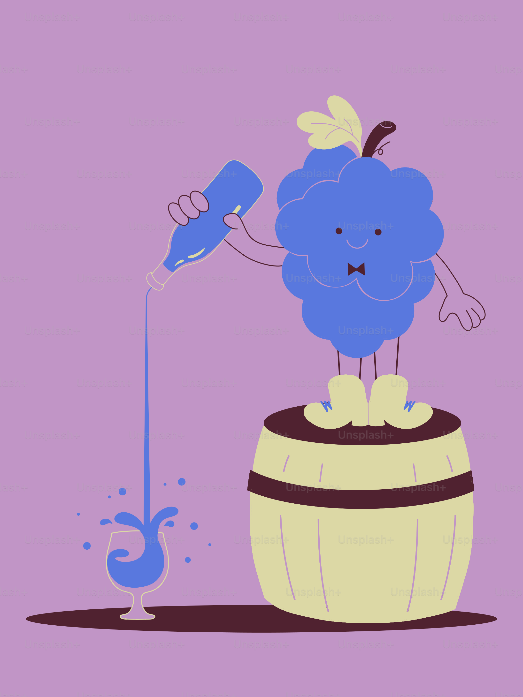 Karakter blueberry menuangkan cairan ke dalam gelas