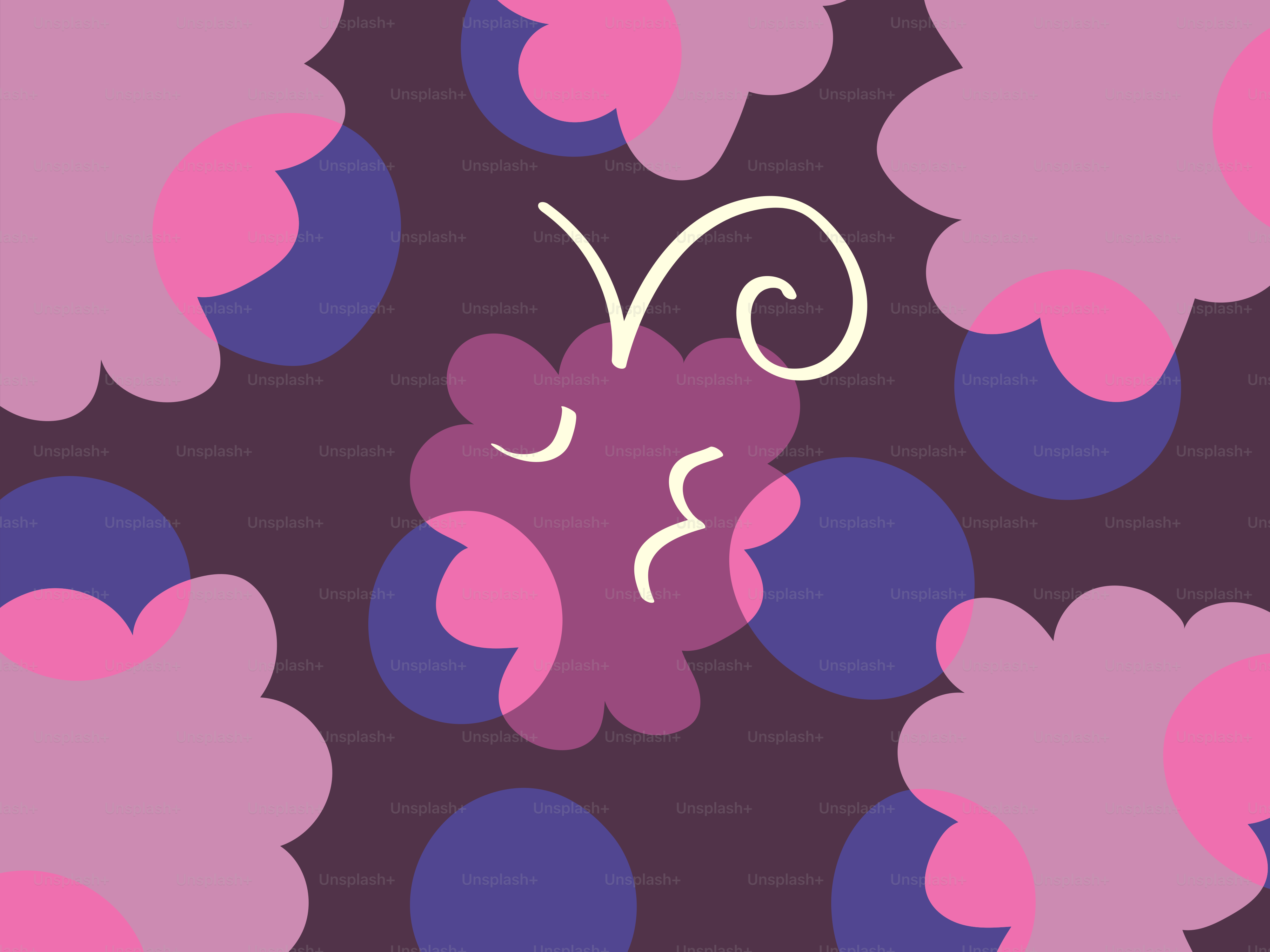 Patrón abstracto con uvas moradas y nubes rosas