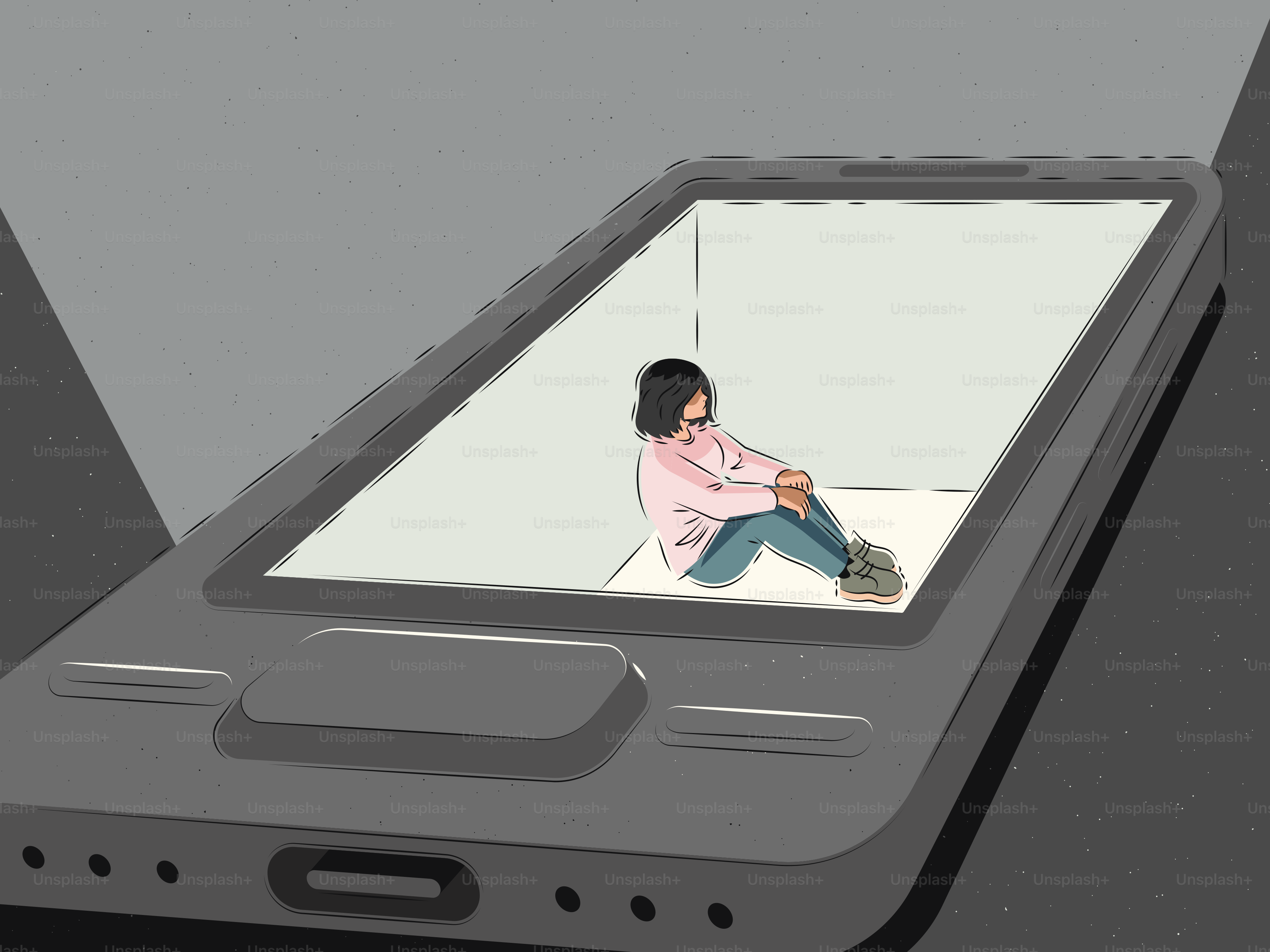 스마트폰 화면 안에 갇힌 사람.