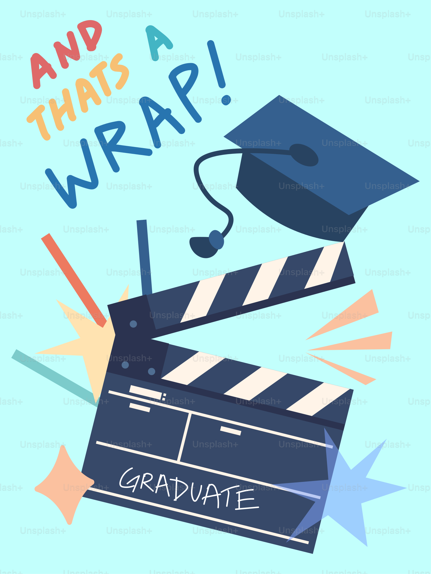 Boné de formatura e claquete com texto