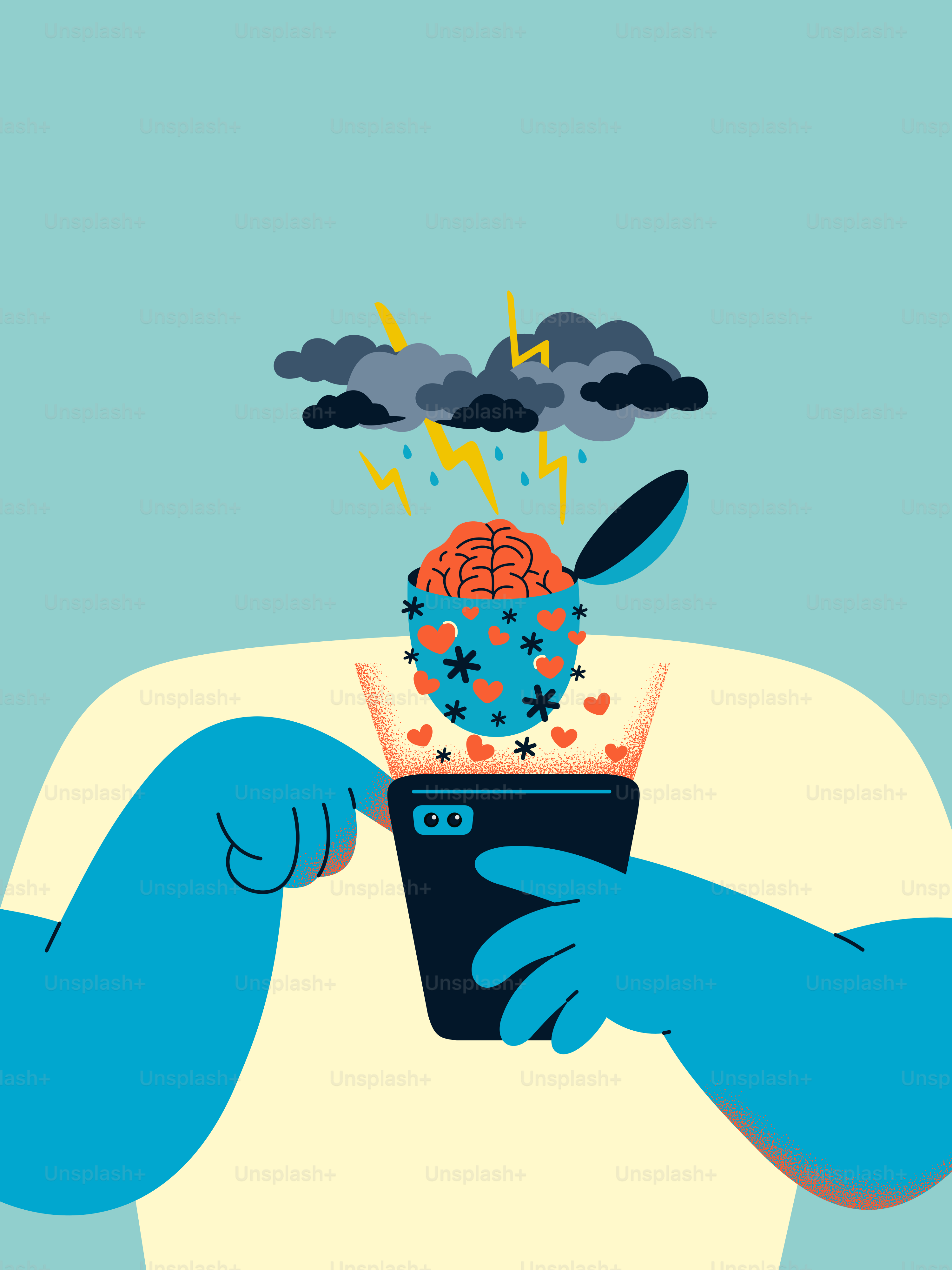 その人の脳は電話の通知と嵐に圧倒されていました。