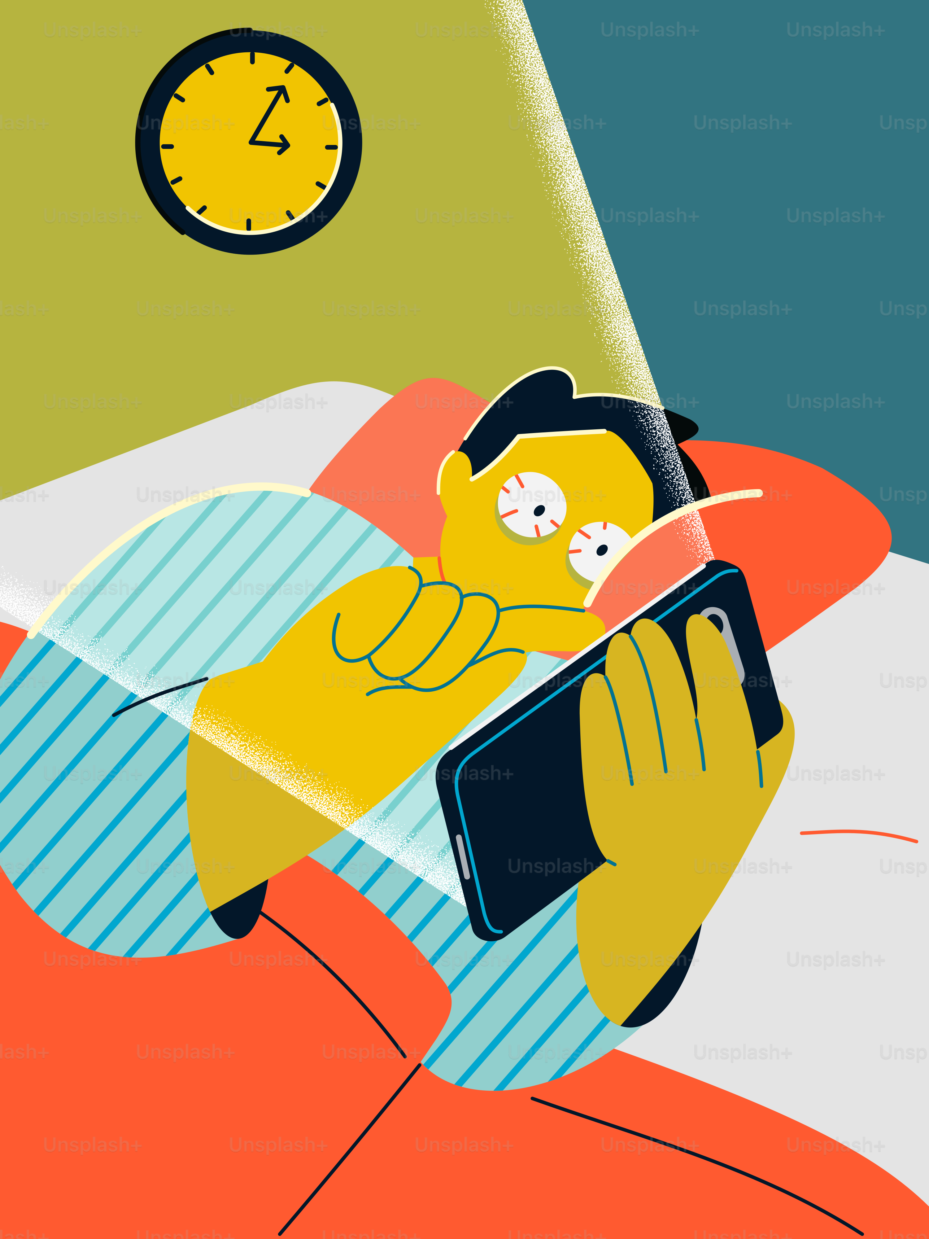 夜遅く、ベッドで携帯の画面を見ている人がいる