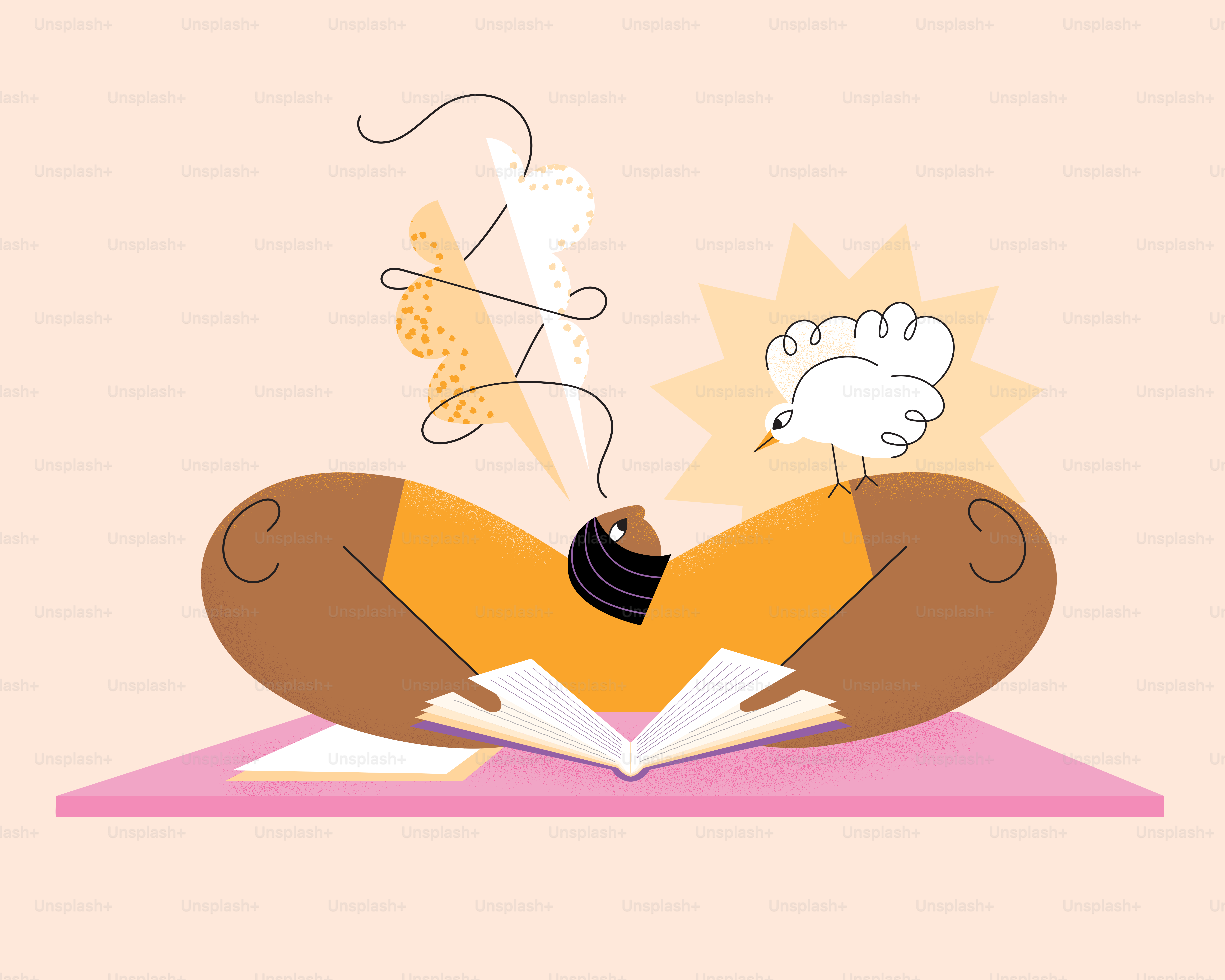 Person meditating with a bird on their shoulder