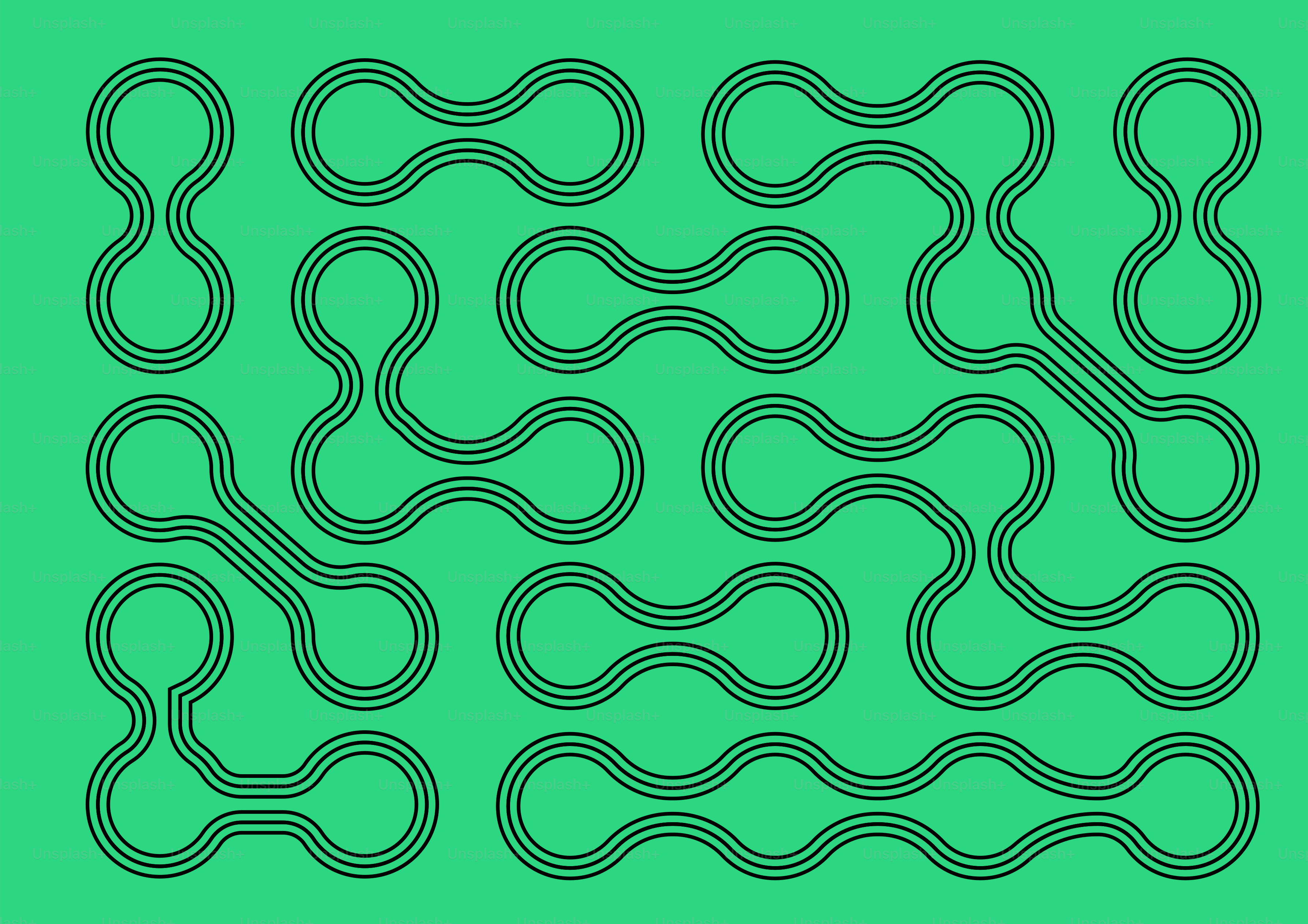Patrón abstracto de formas redondeadas interconectadas sobre verde