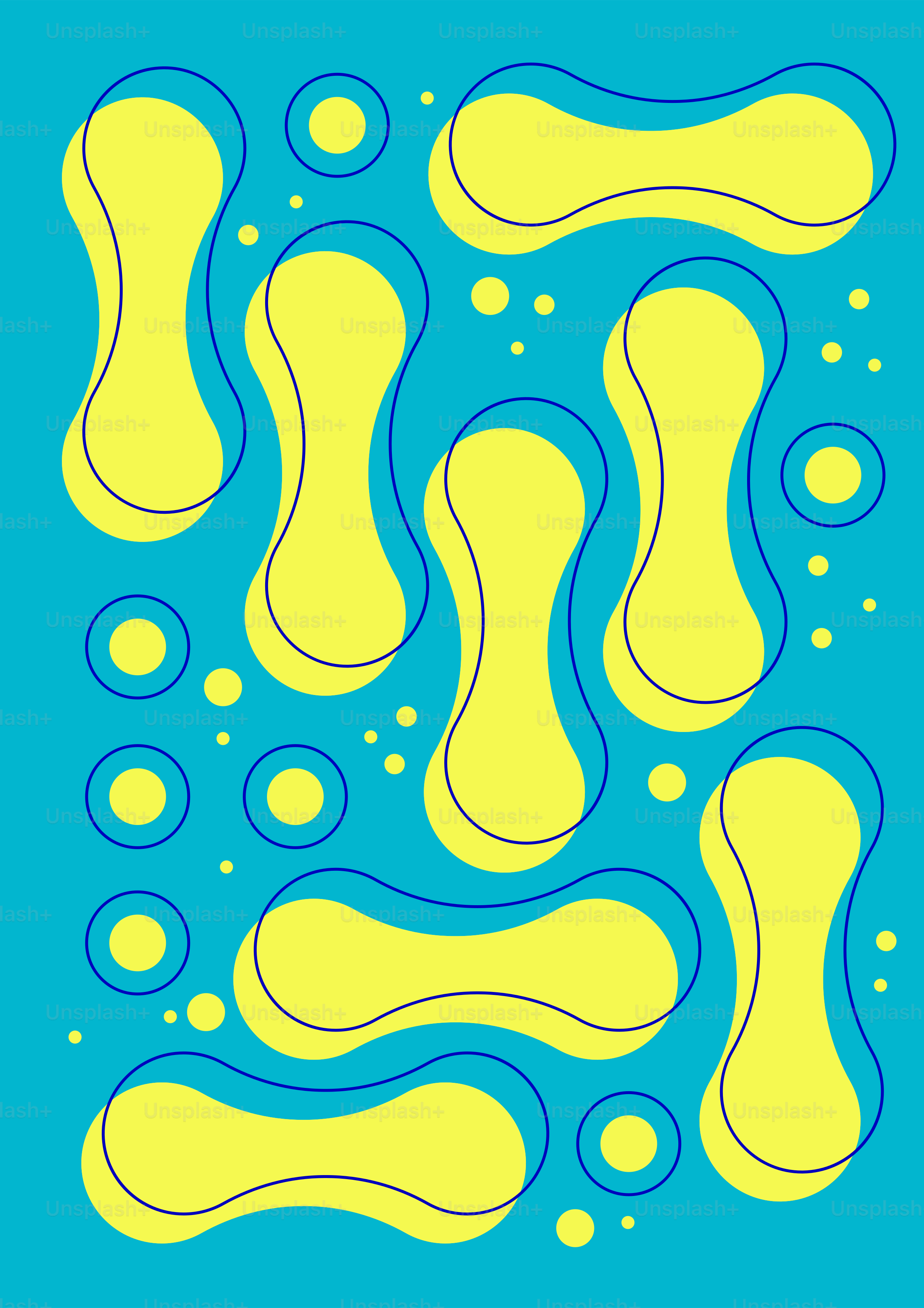 Formas abstractas amarillas sobre fondo azul