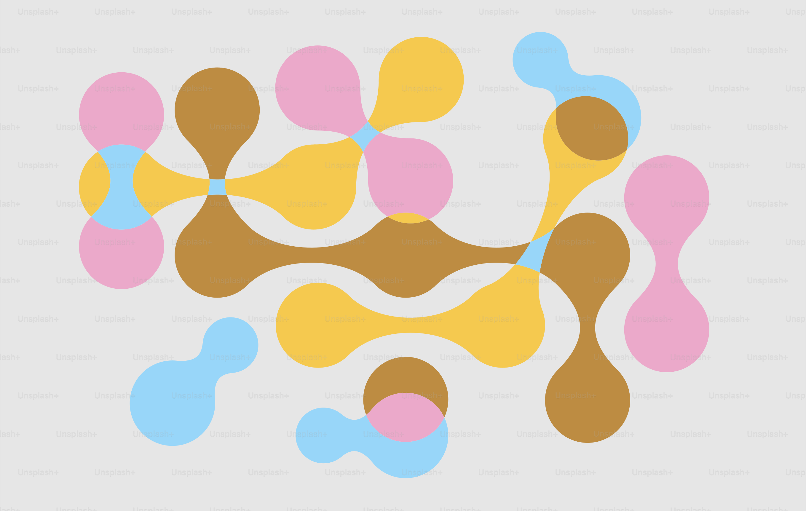 Abstract pattern of colorful shapes on a light gray background.