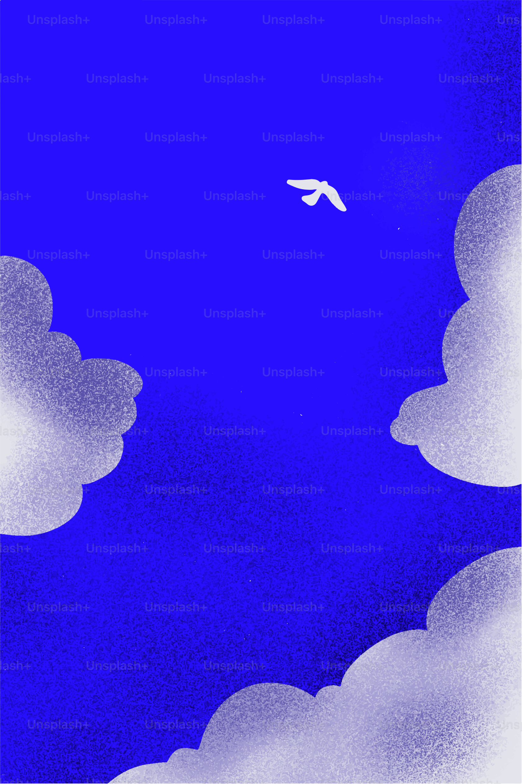 白い鳥が鮮やかな青空を飛んでいる。