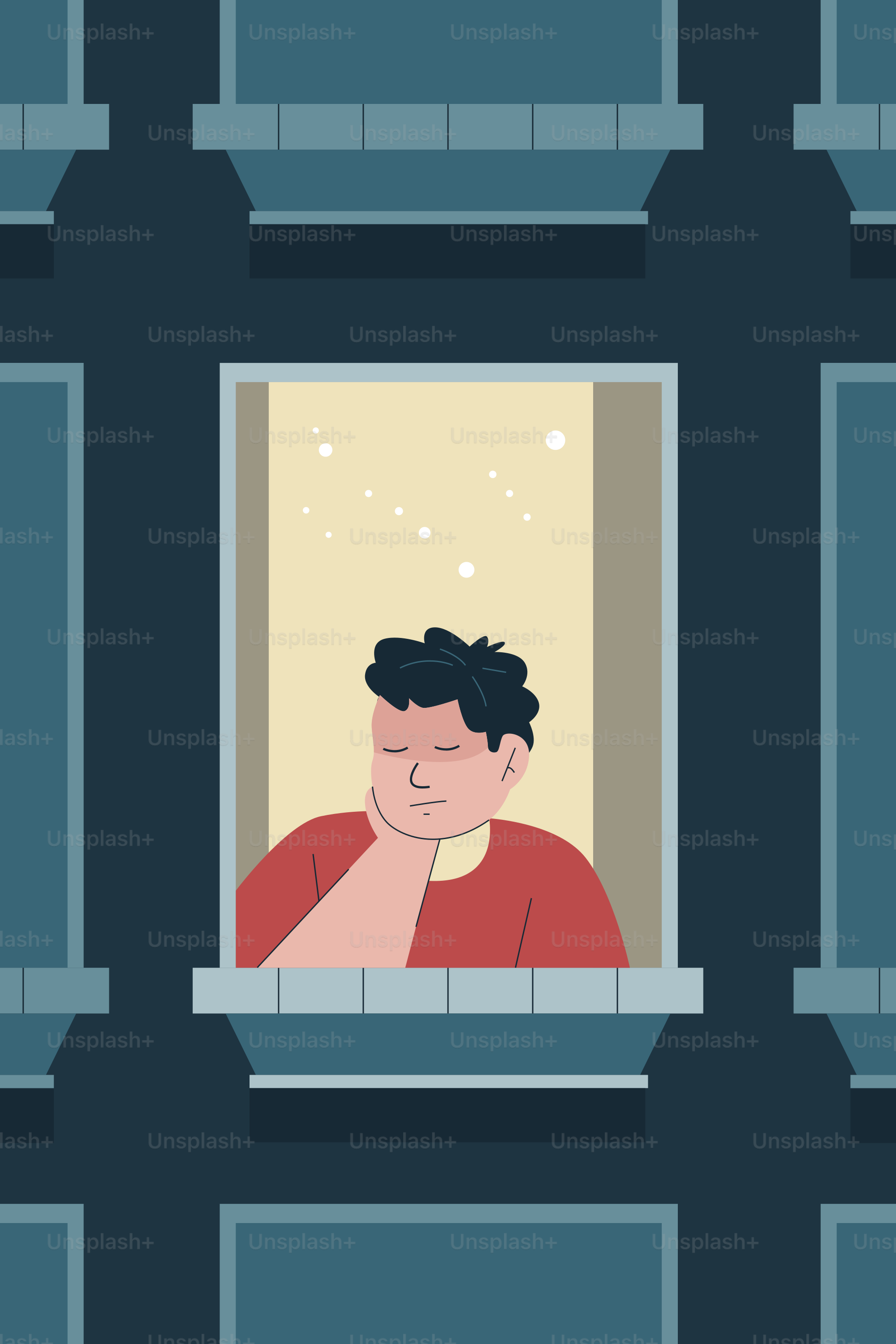 A person looking out a window with closed eyes.