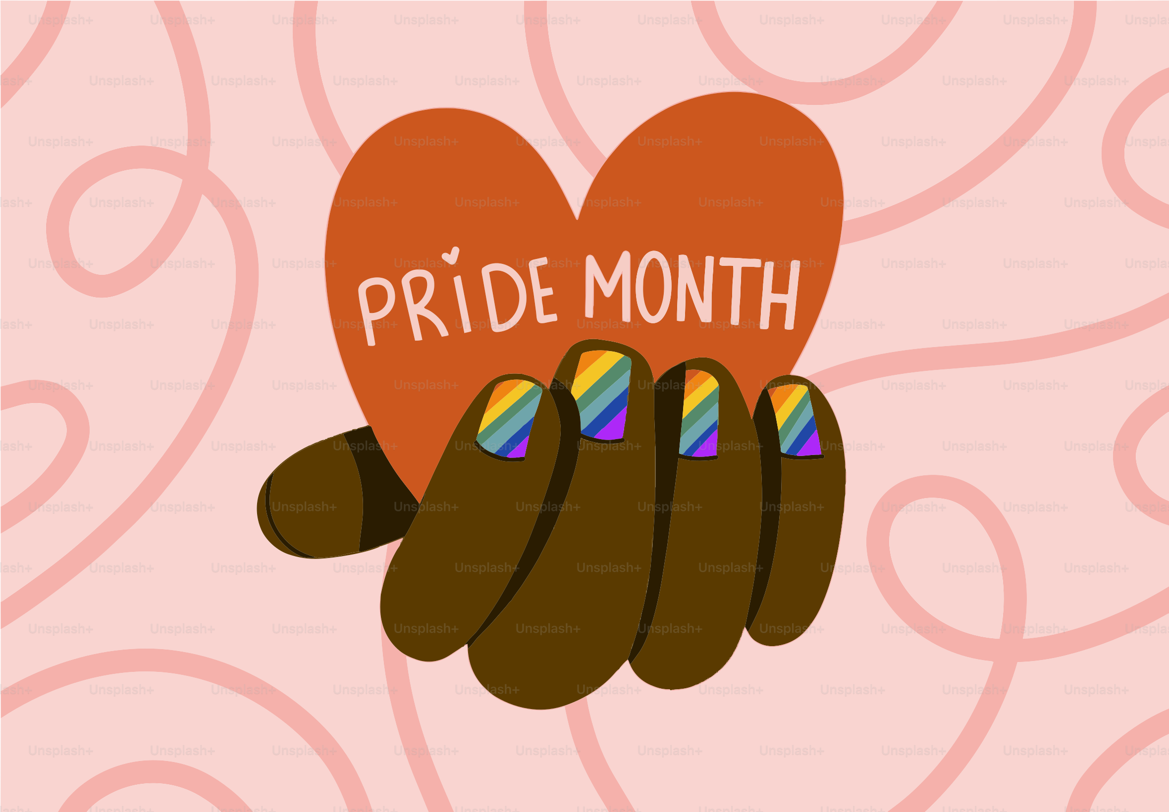 Hand haltend Herz mit Regenbogennägeln für den Pride-Monat