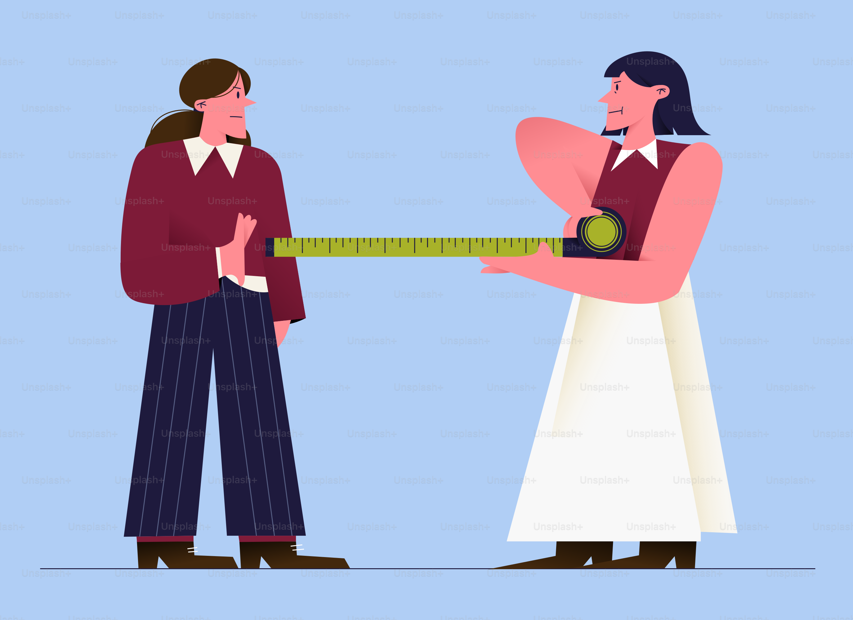 Dos personas miden la distancia entre ellas