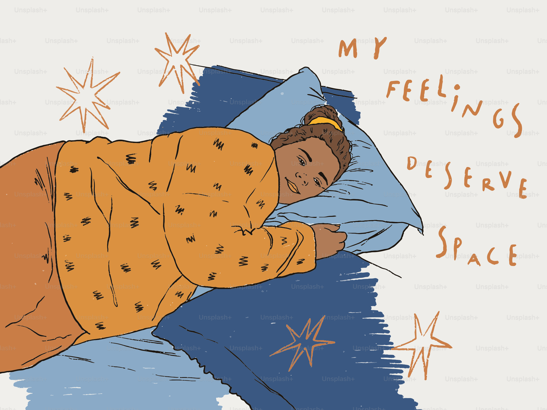 A person sleeping with text "my feelings deserve space"