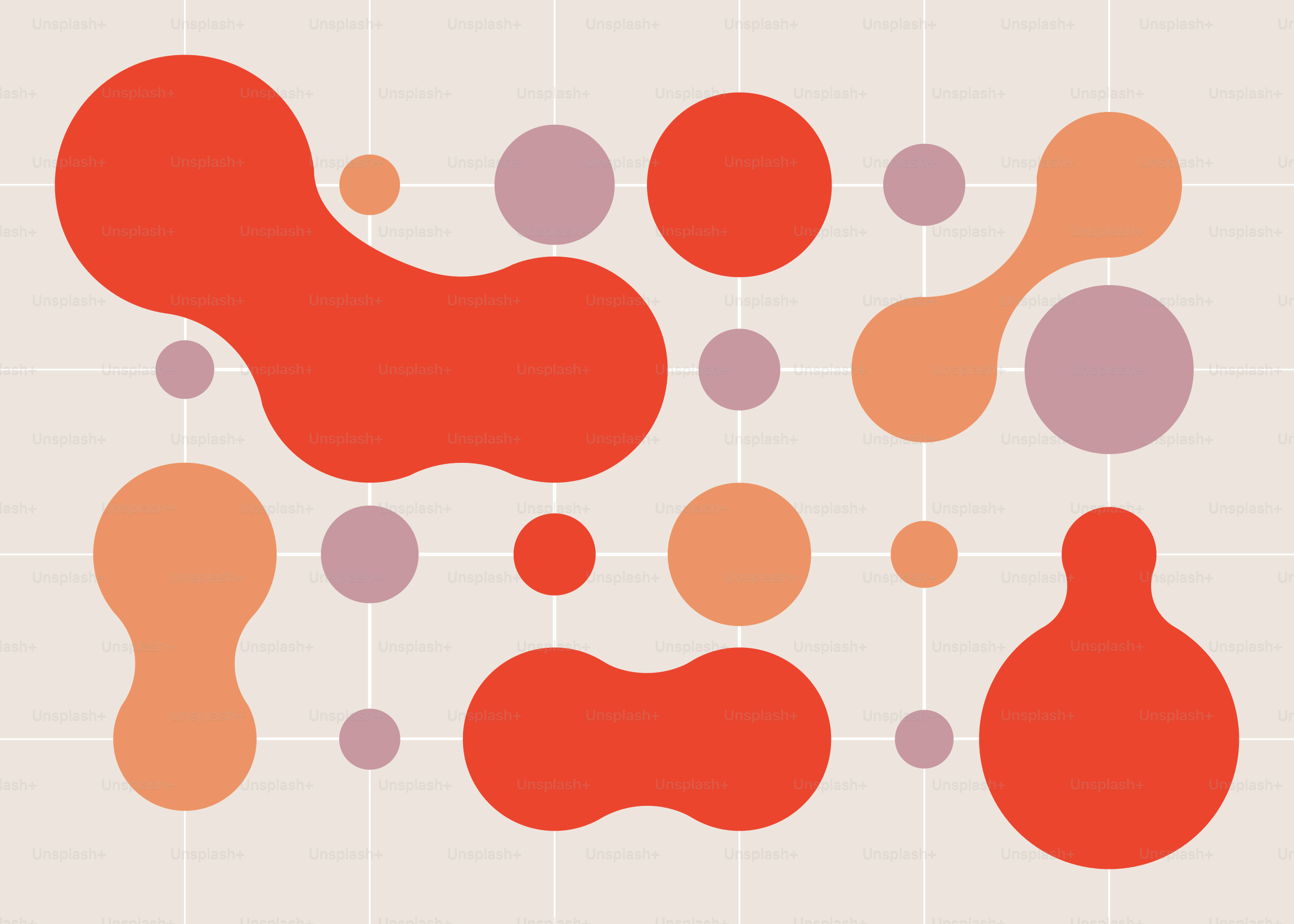 Abstract organic shapes and circles on a grid
