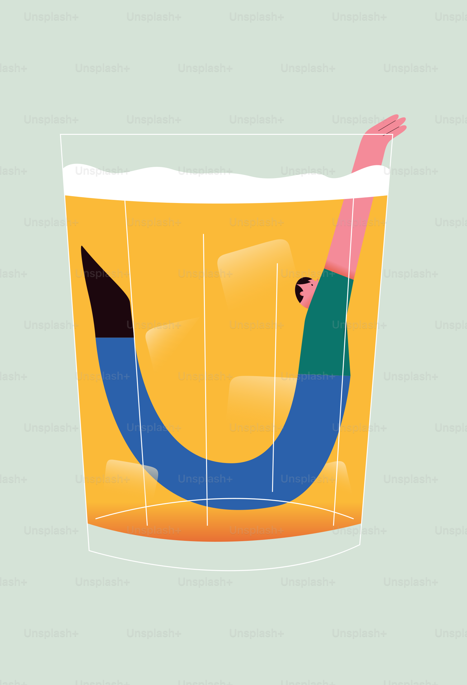 Persona ahogándose en un vaso de cerveza