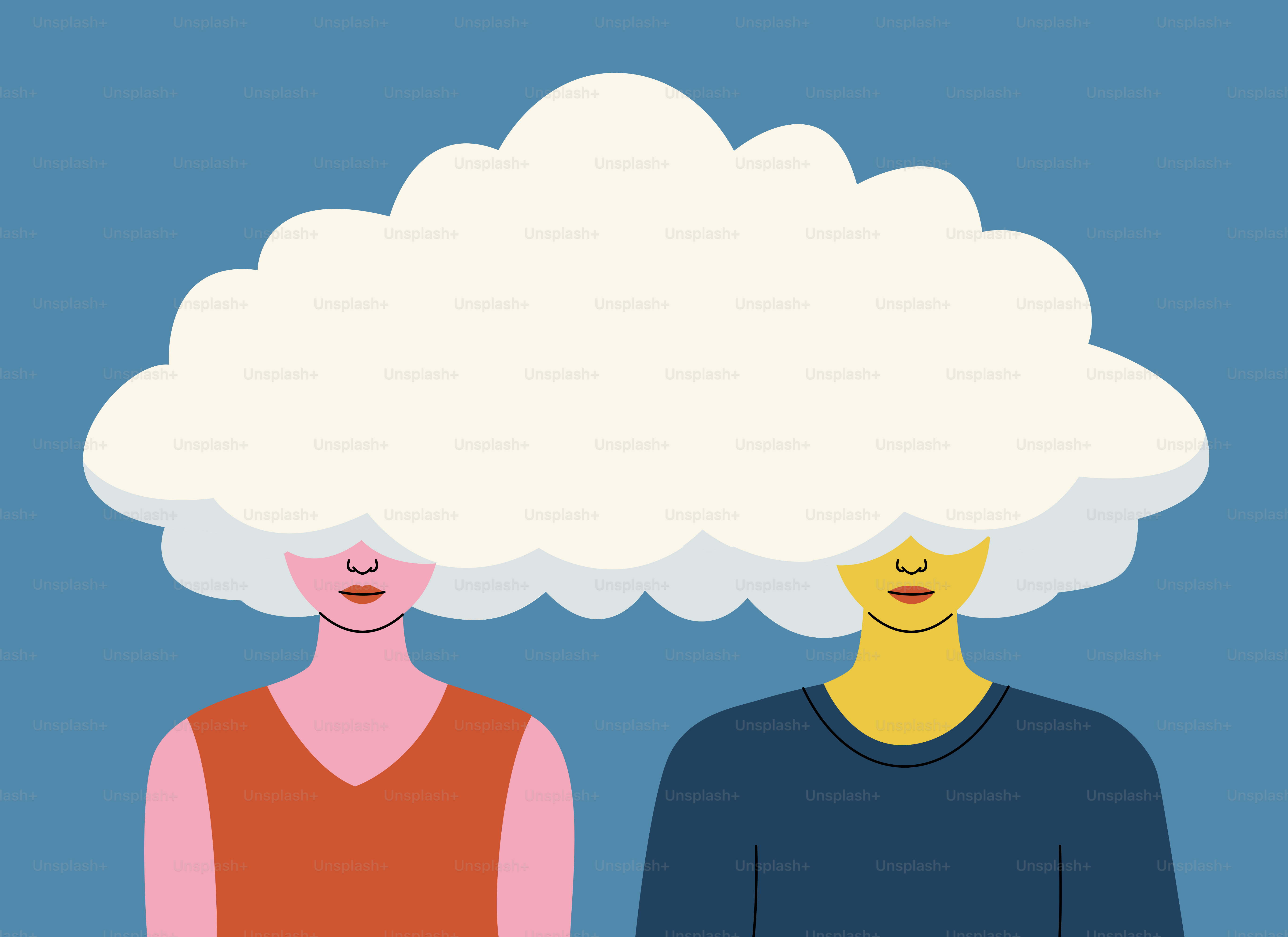 머리 위에 구름이 드린 두 사람