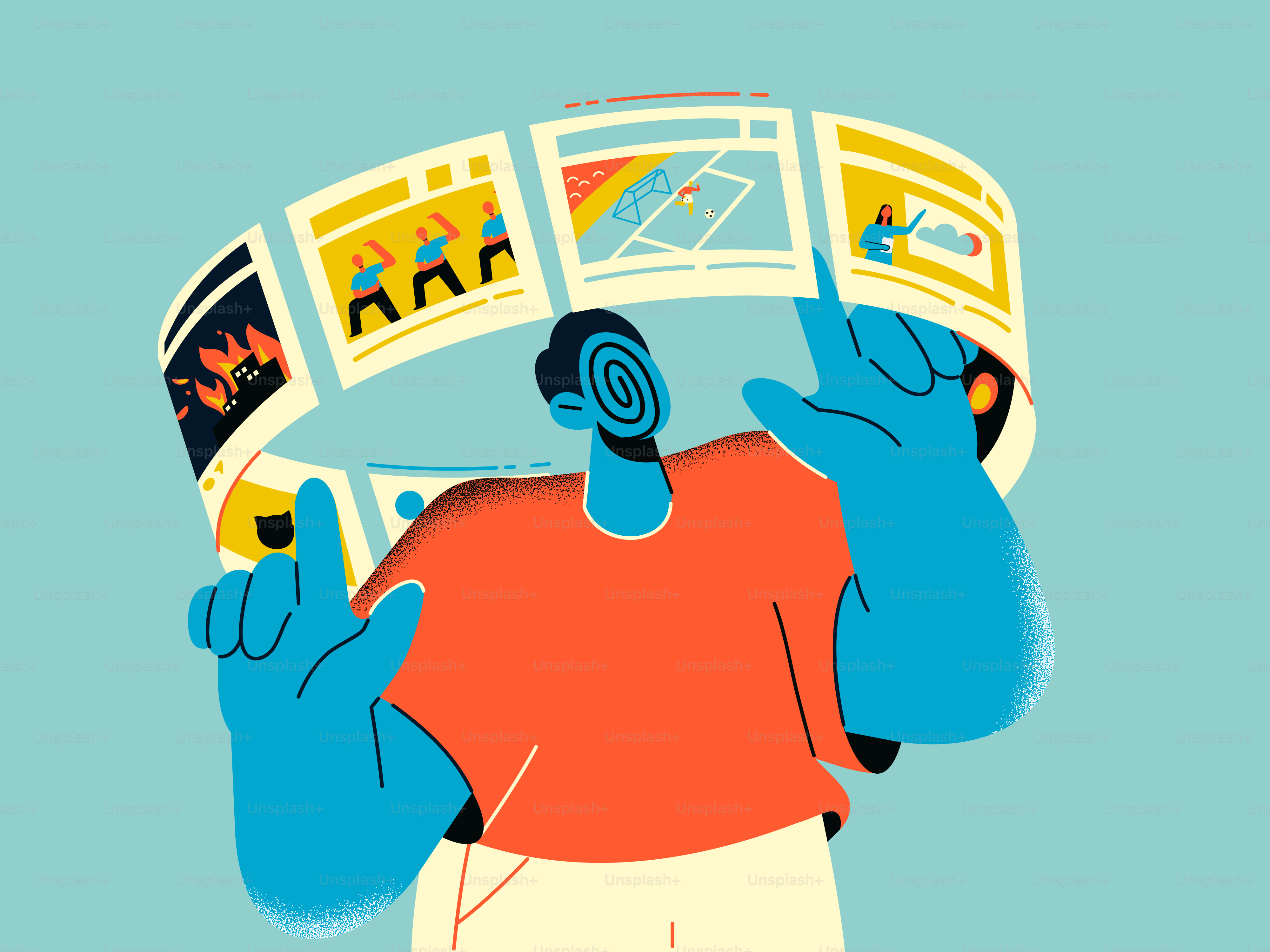 未来的なデジタルディスプレイとインタラクションする人