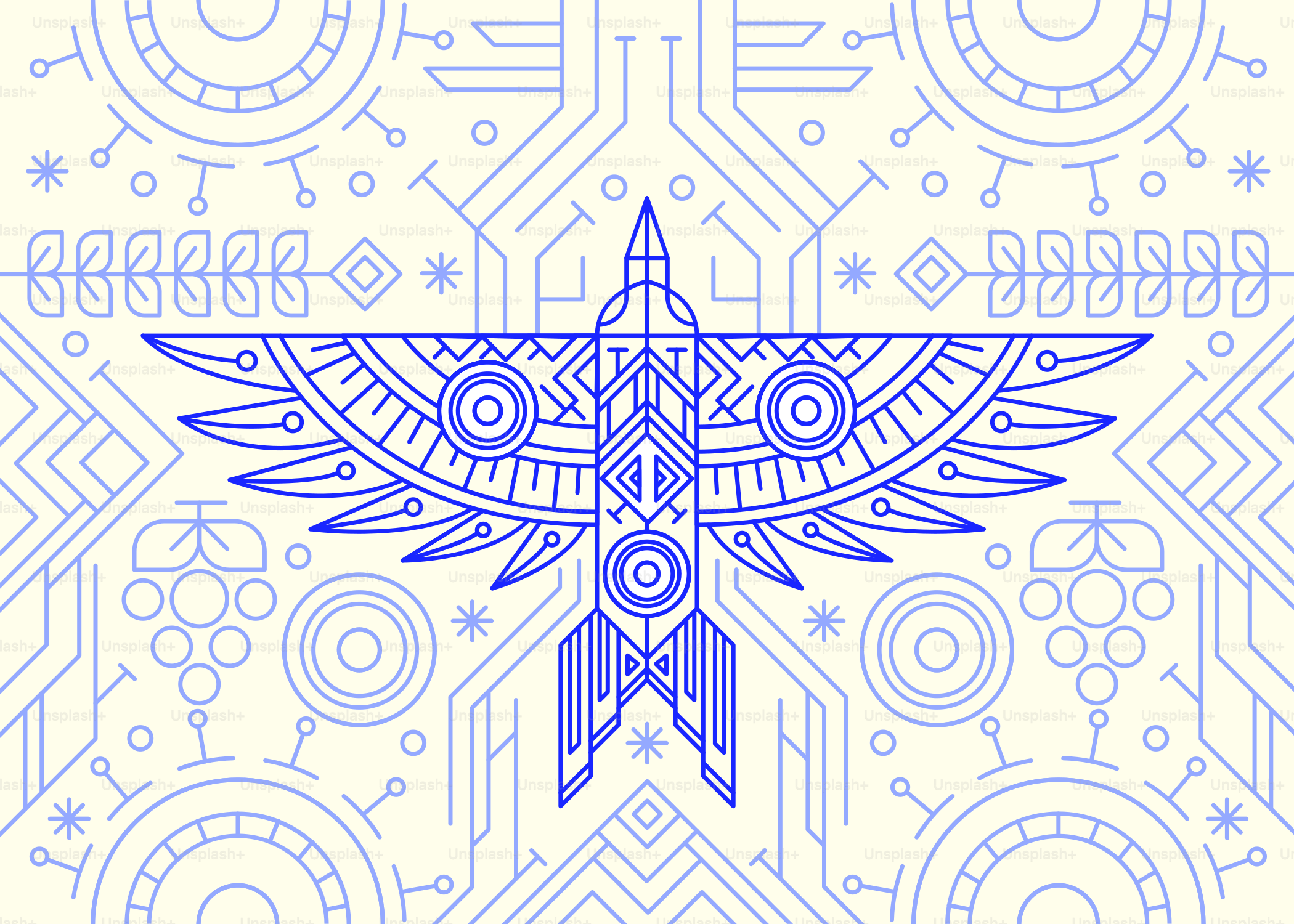 Geometrisches blaues Vogel-Design auf cremefarbenem Hintergrund