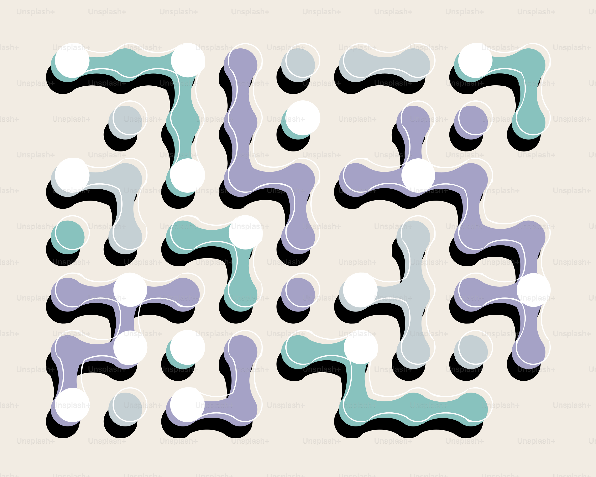 Formas abstractas con bordes redondeados y puntos blancos