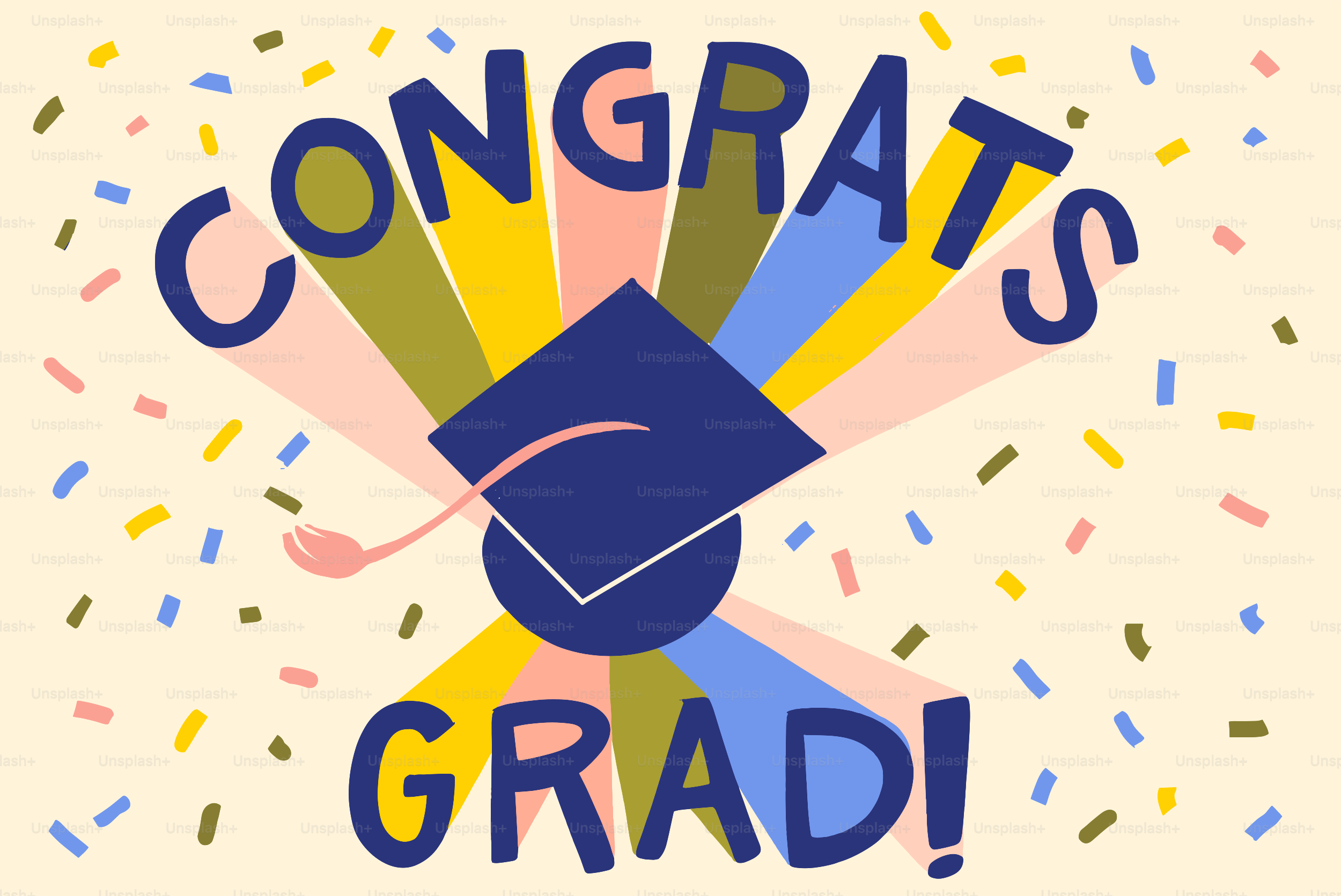 Topi kelulusan dengan confetti dan selamat lulusan!