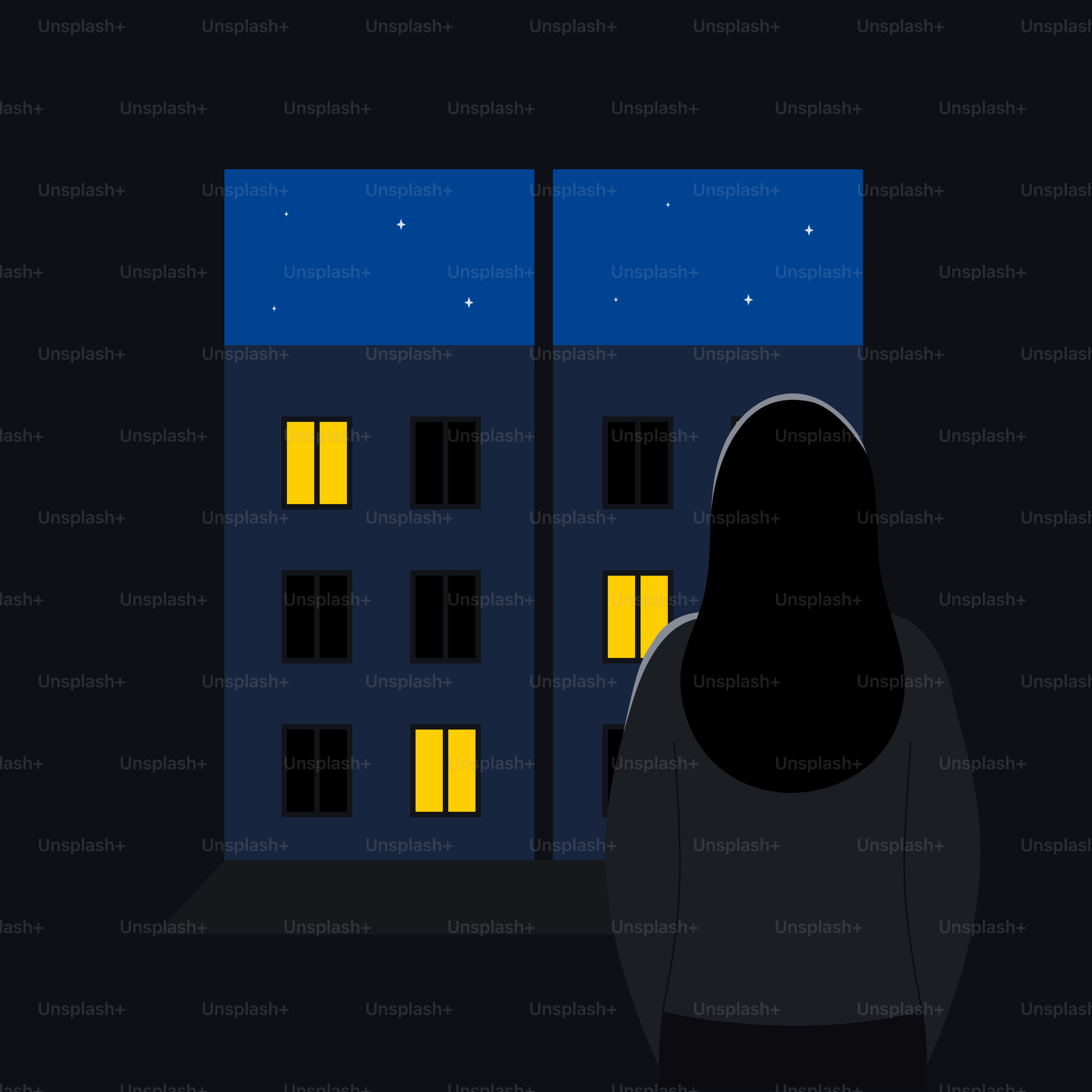 夜、窓の外を見ている人がいる。