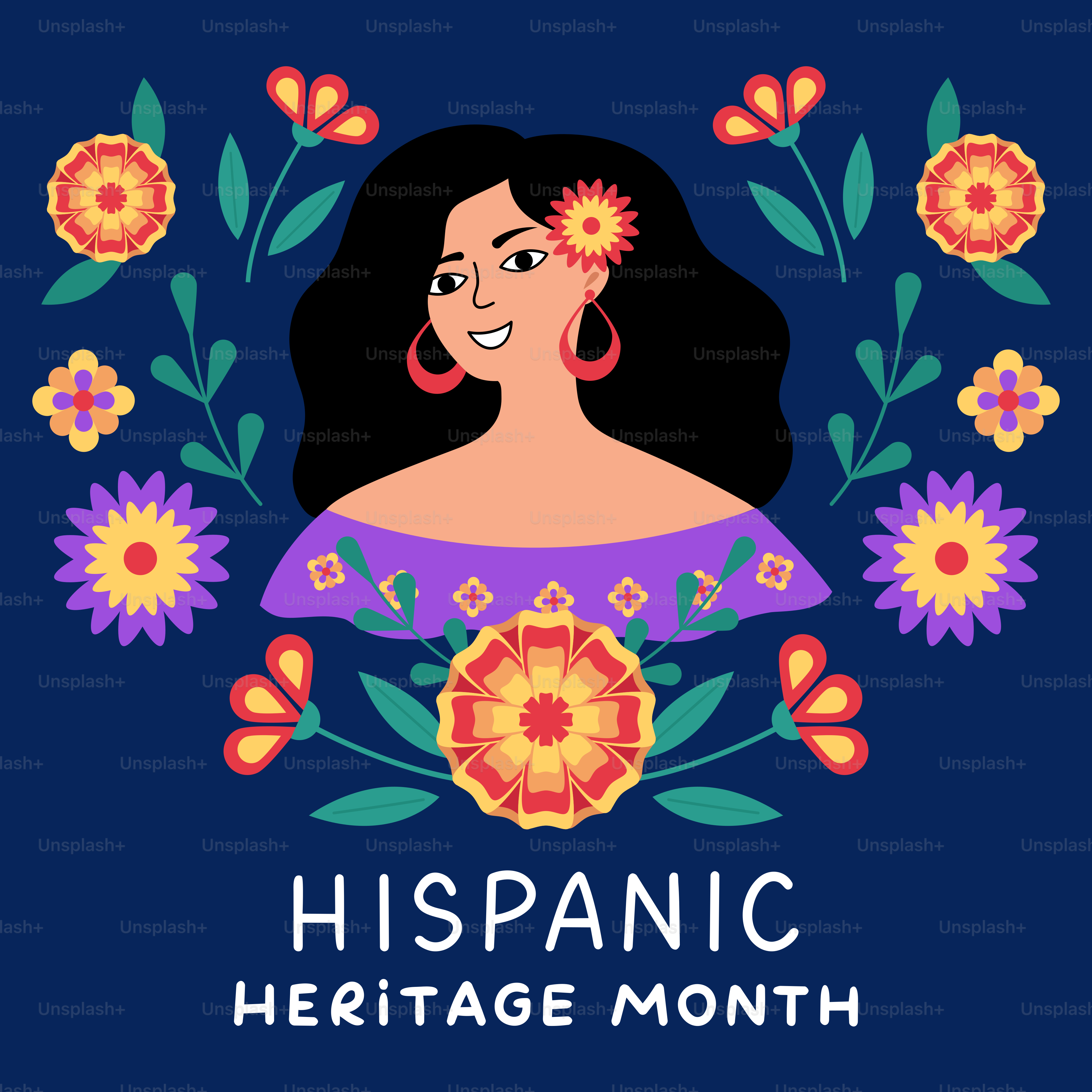 Mois du patrimoine hispanique avec la femme et les fleurs
