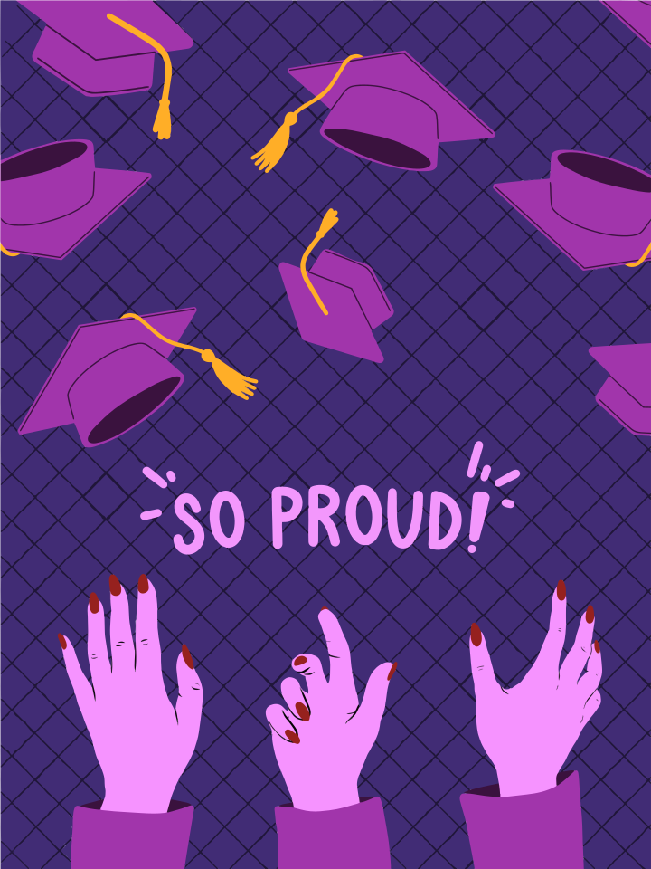 졸업 모자가 공중에 던져지고 자랑스러운 손으로 박수를 쳤다.