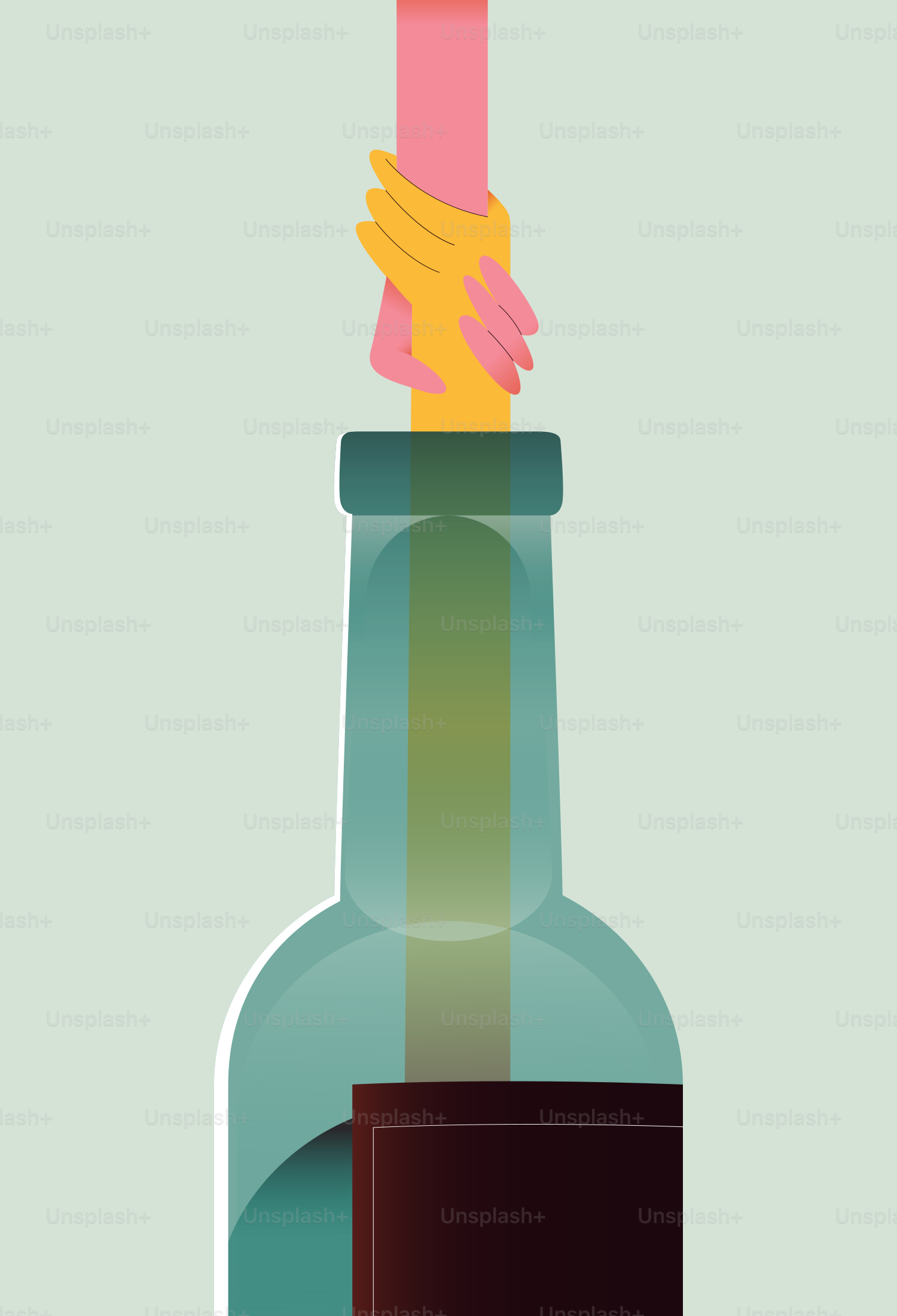 Manos extendidas desde una botella