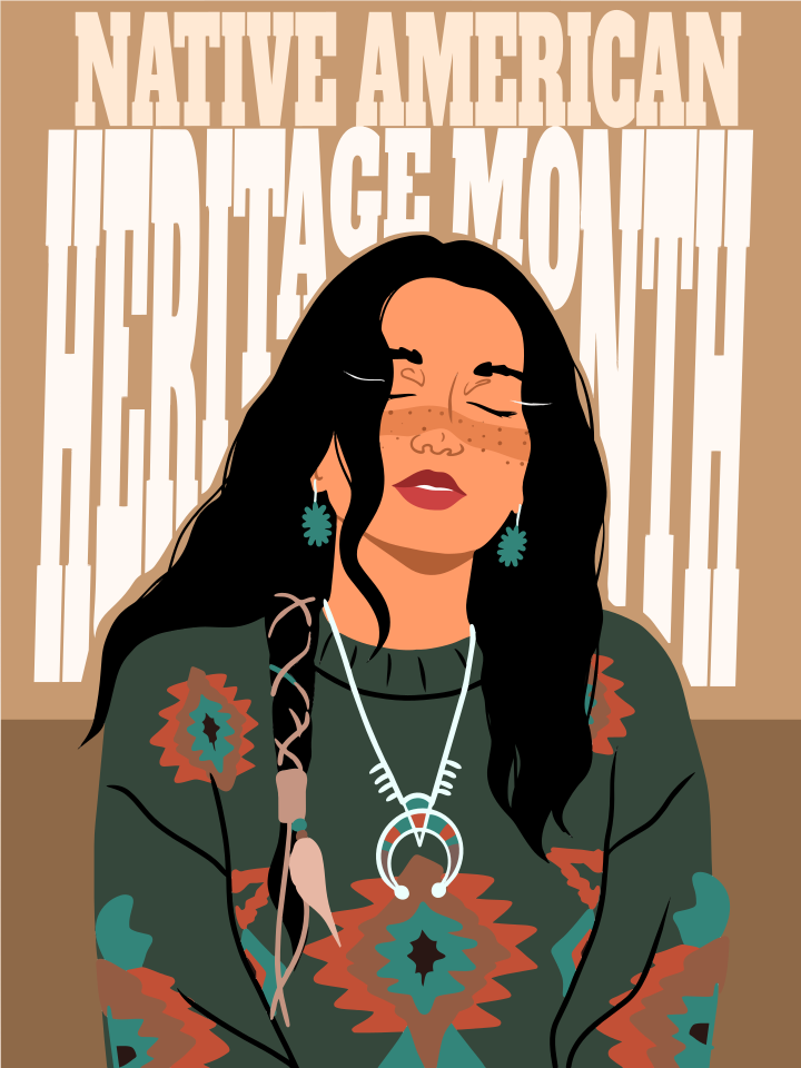 Native american woman with eyes closed and traditional jewelry