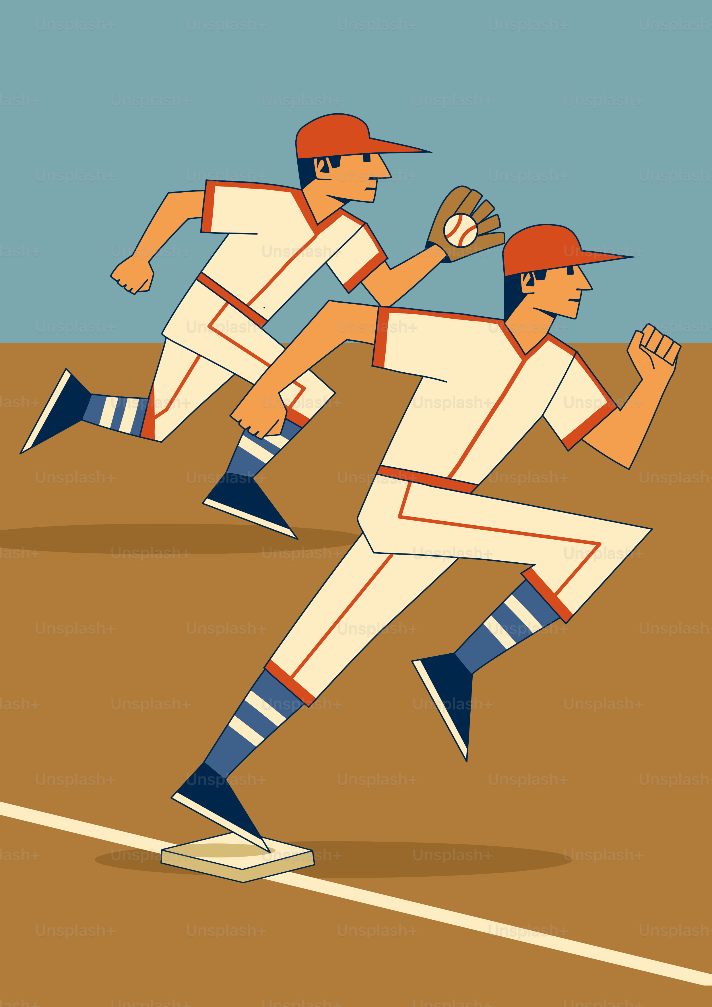 Two baseball players running on a field