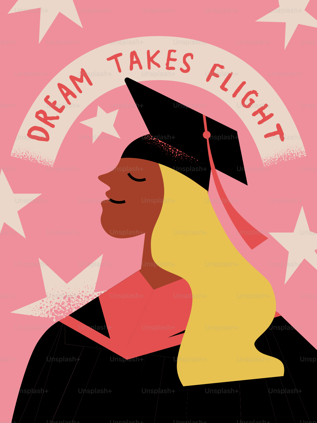 Graduating student with dream takes flight text.