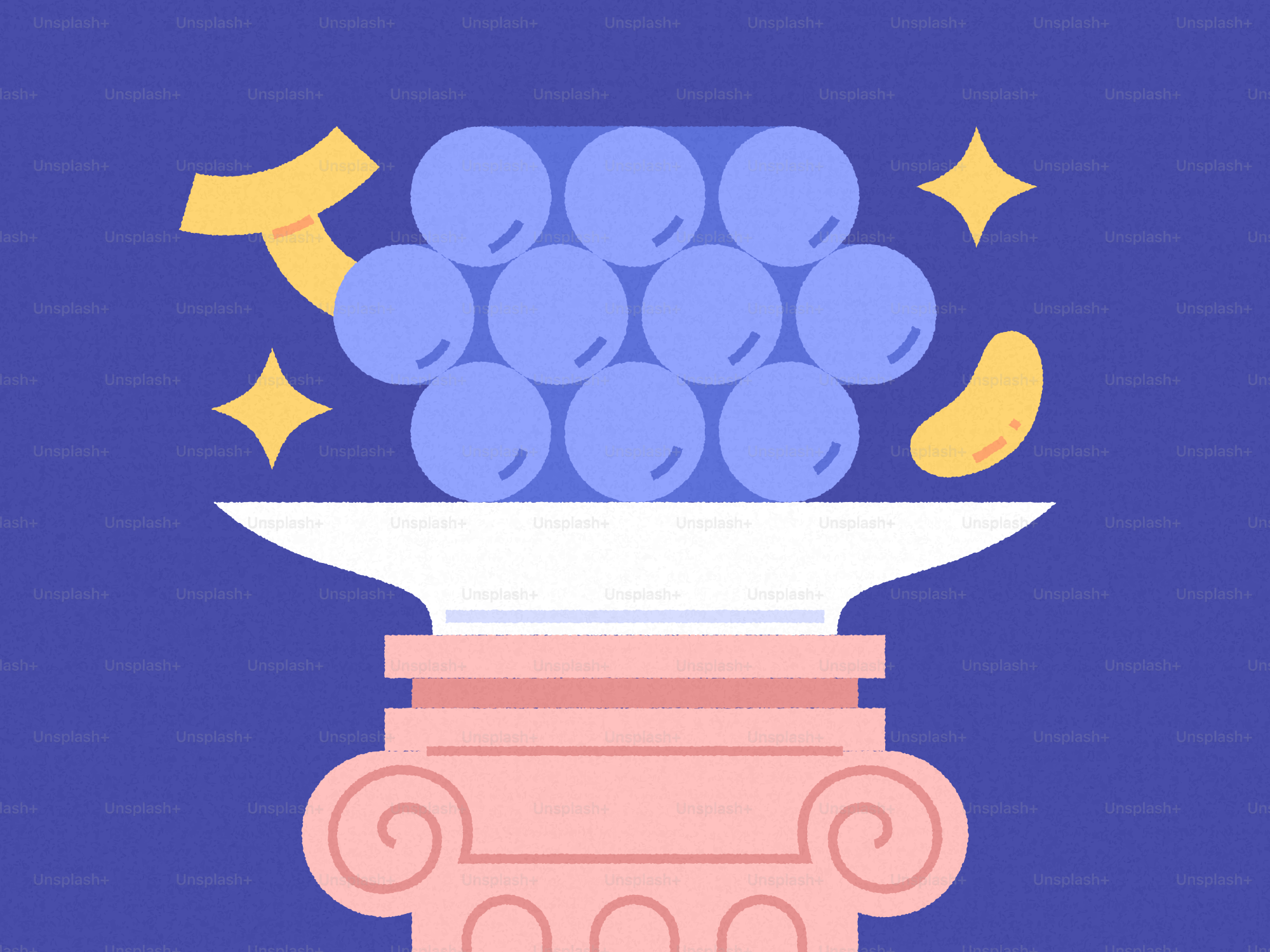 Un gruppo di sfere blu su un piedistallo.