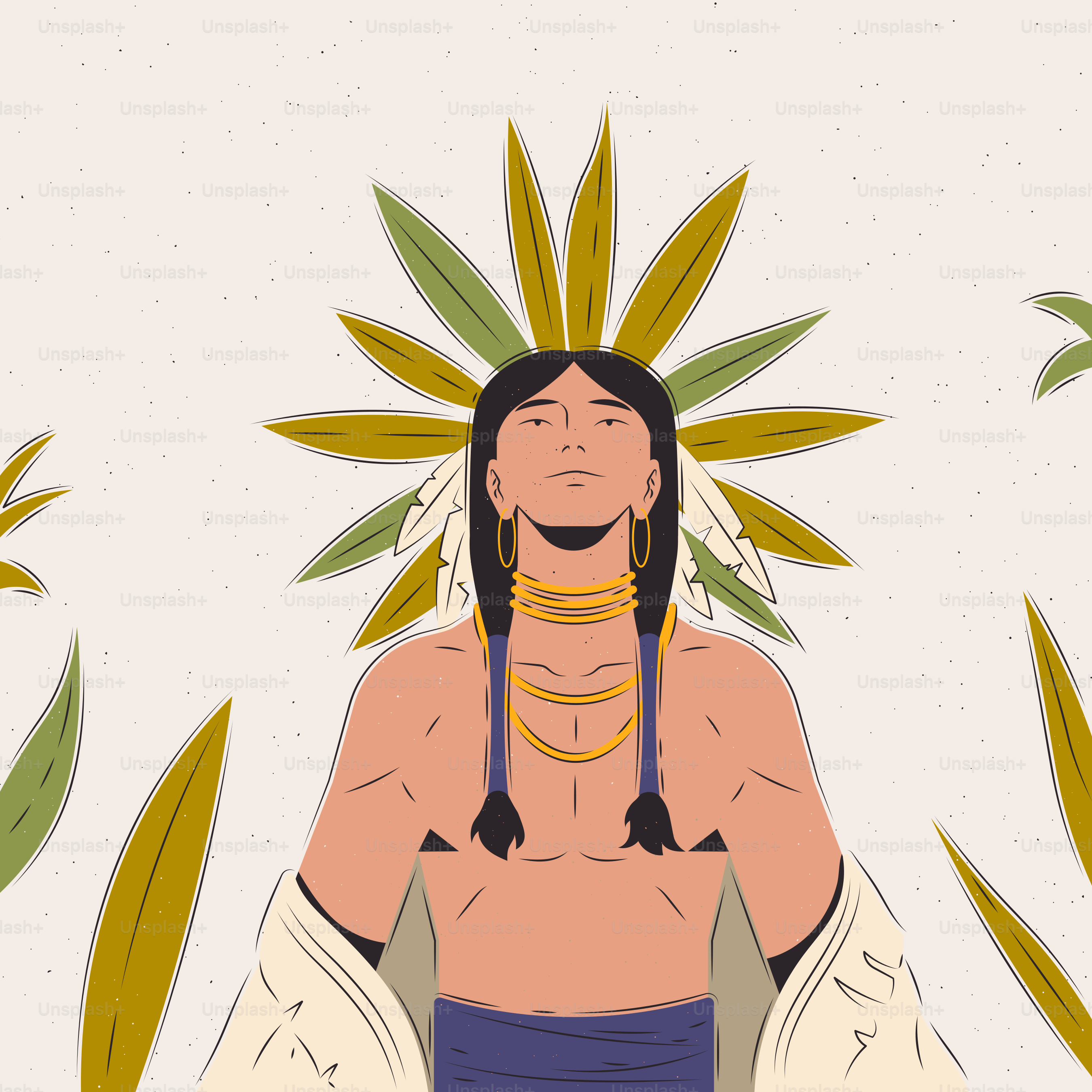 머리장식과 목걸이를 쓴 남자