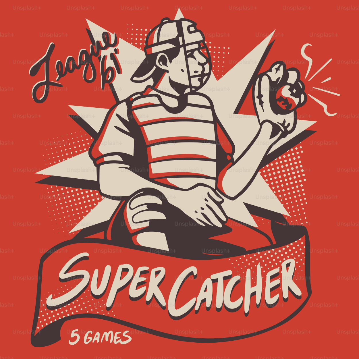 Retro-Baseball-Catcher, bereit zum Werfen
